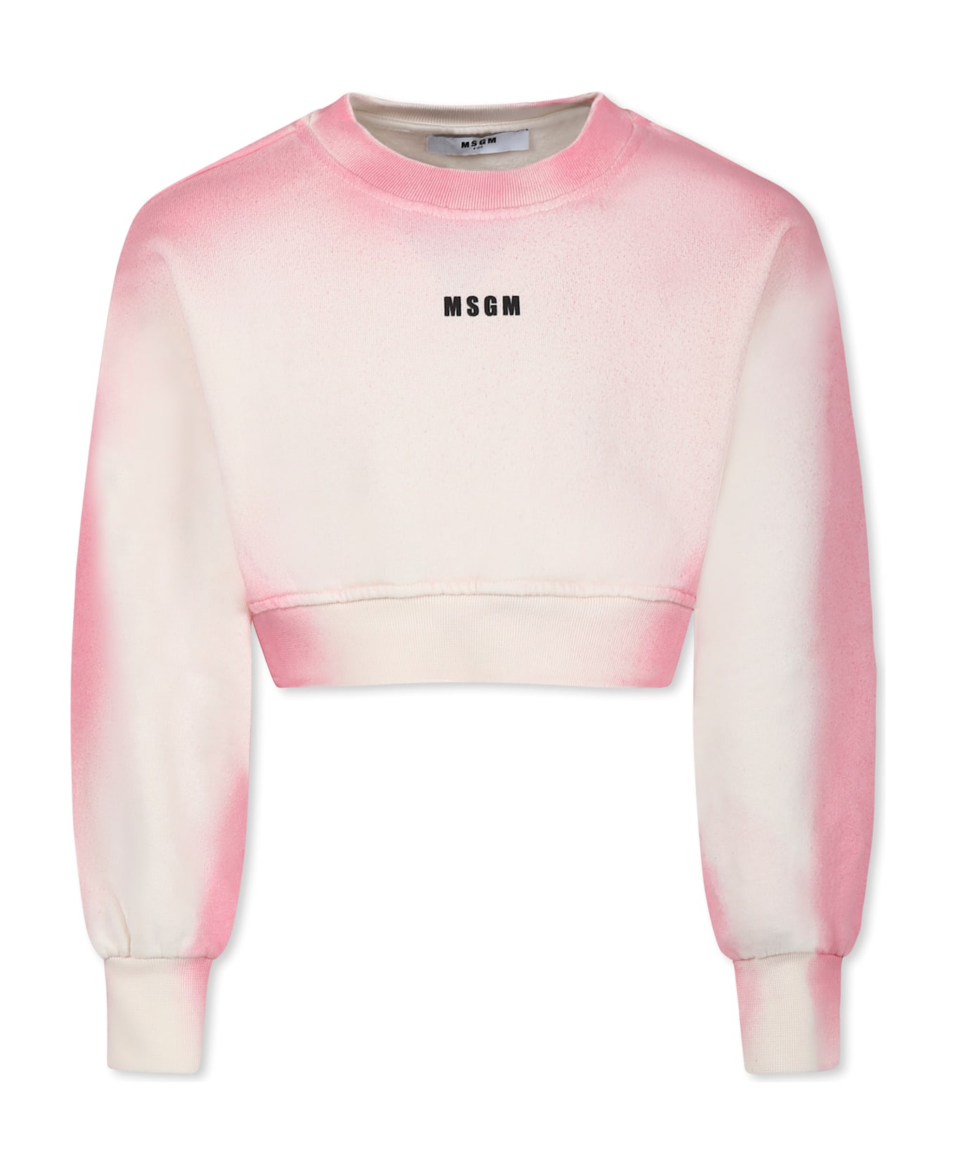 MSGM Green Crop Sweatshirt For Girl With Logo - Green