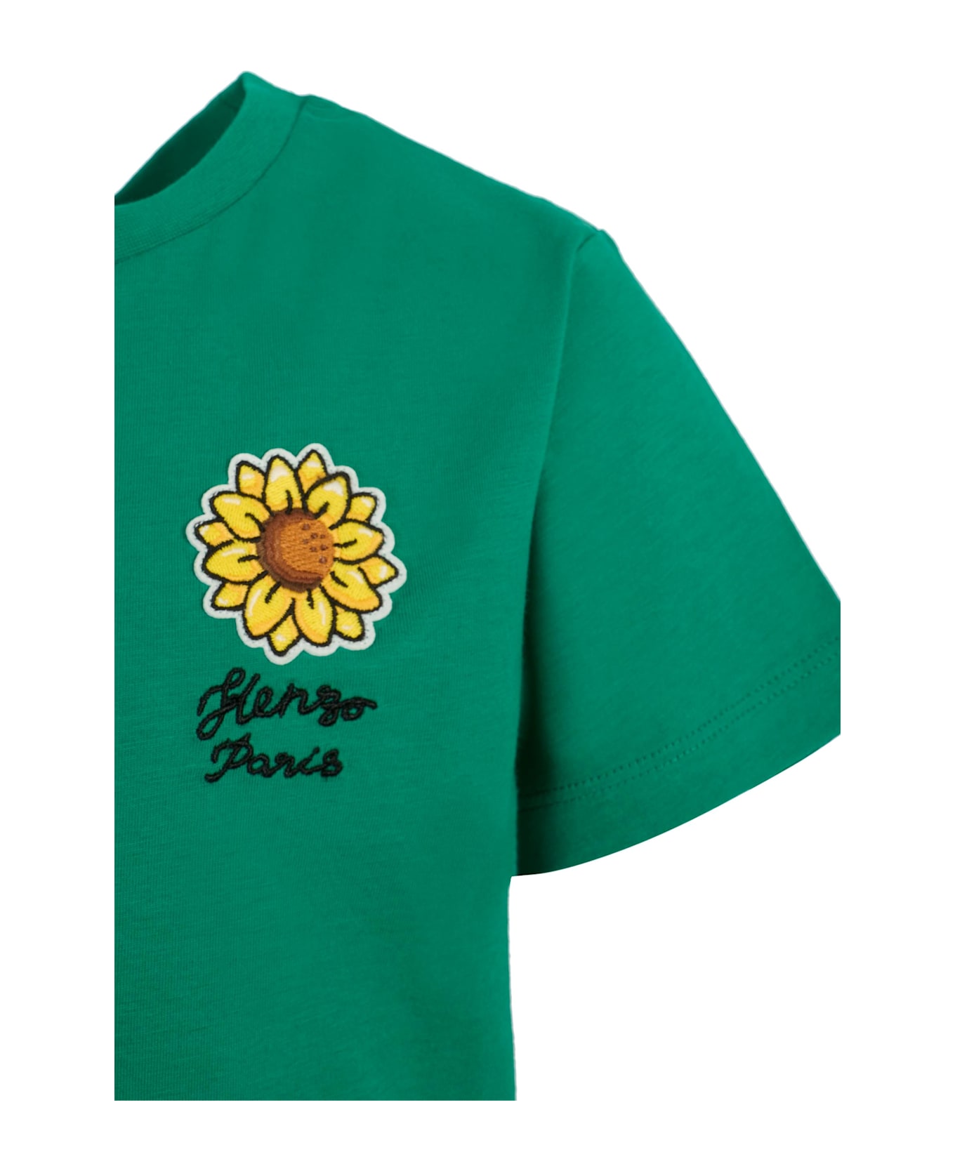 Kenzo Kids Green T-shirt For Girl With Sunflower - Green