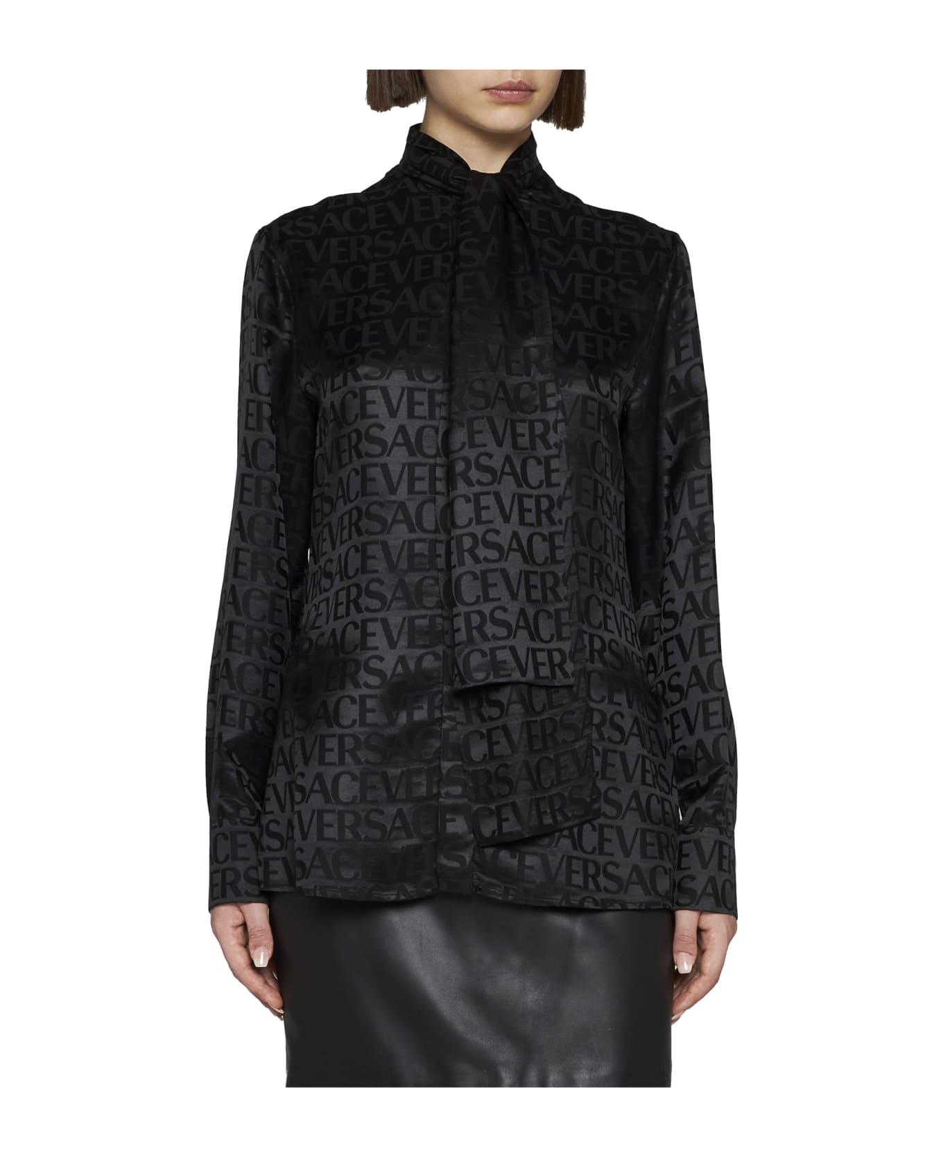 Versace Printed Satin Blouse - Black