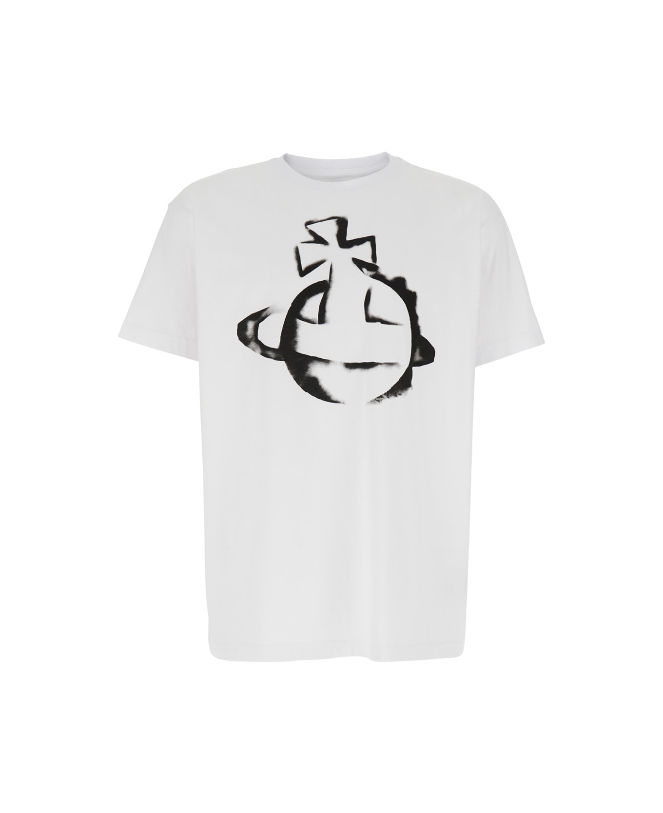 Vivienne Westwood White Crewneck T-shirt With Maxi Orb Logo Print On The Front In Cotton Man - White