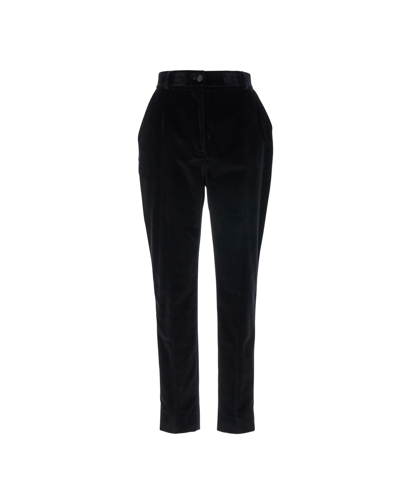 Dolce & Gabbana Black Pants With High Waist And Belt Loops In Velvet Woman - Black ボトムス