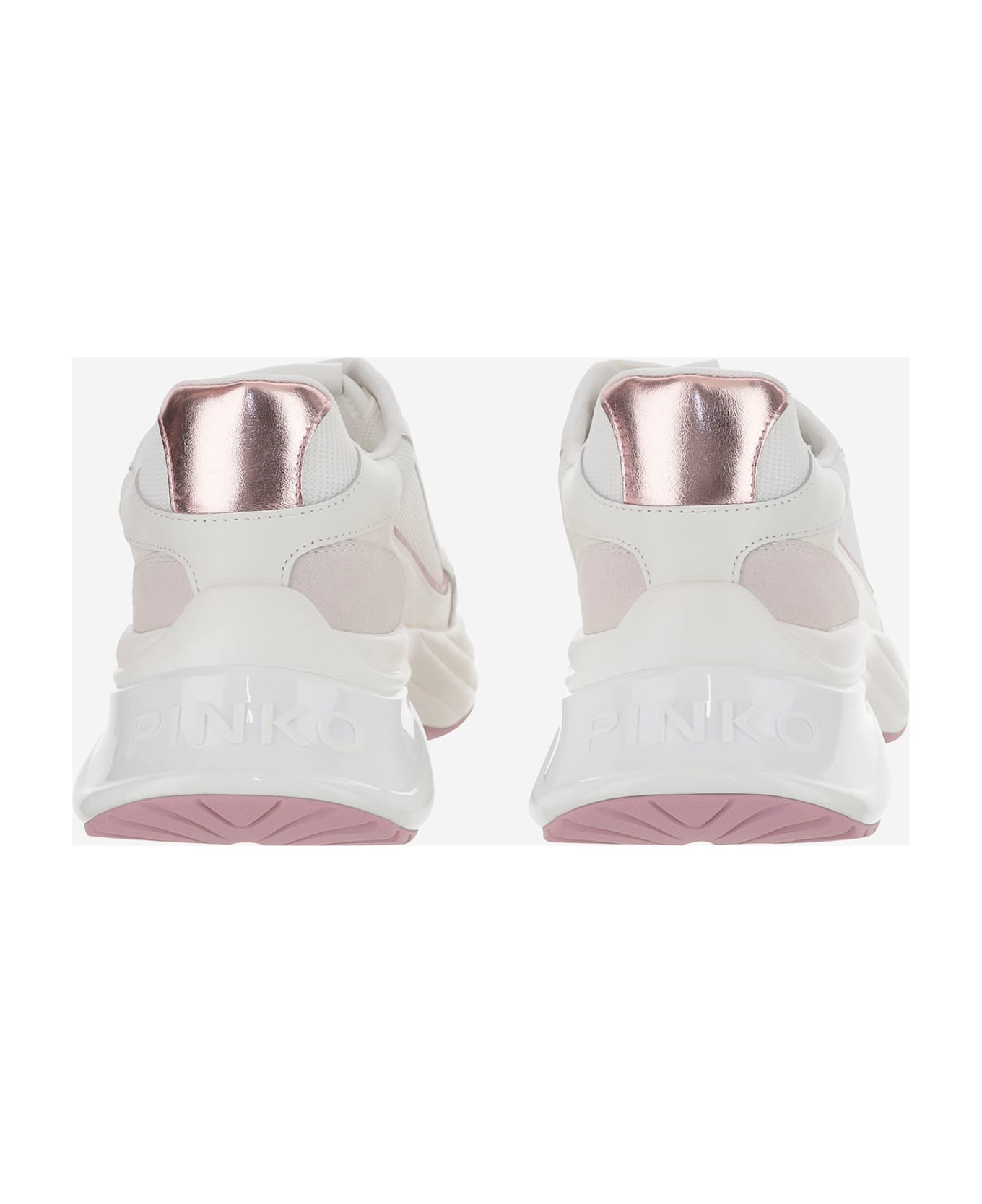 Pinko Mesh And Leather Sneakers With Logo - White