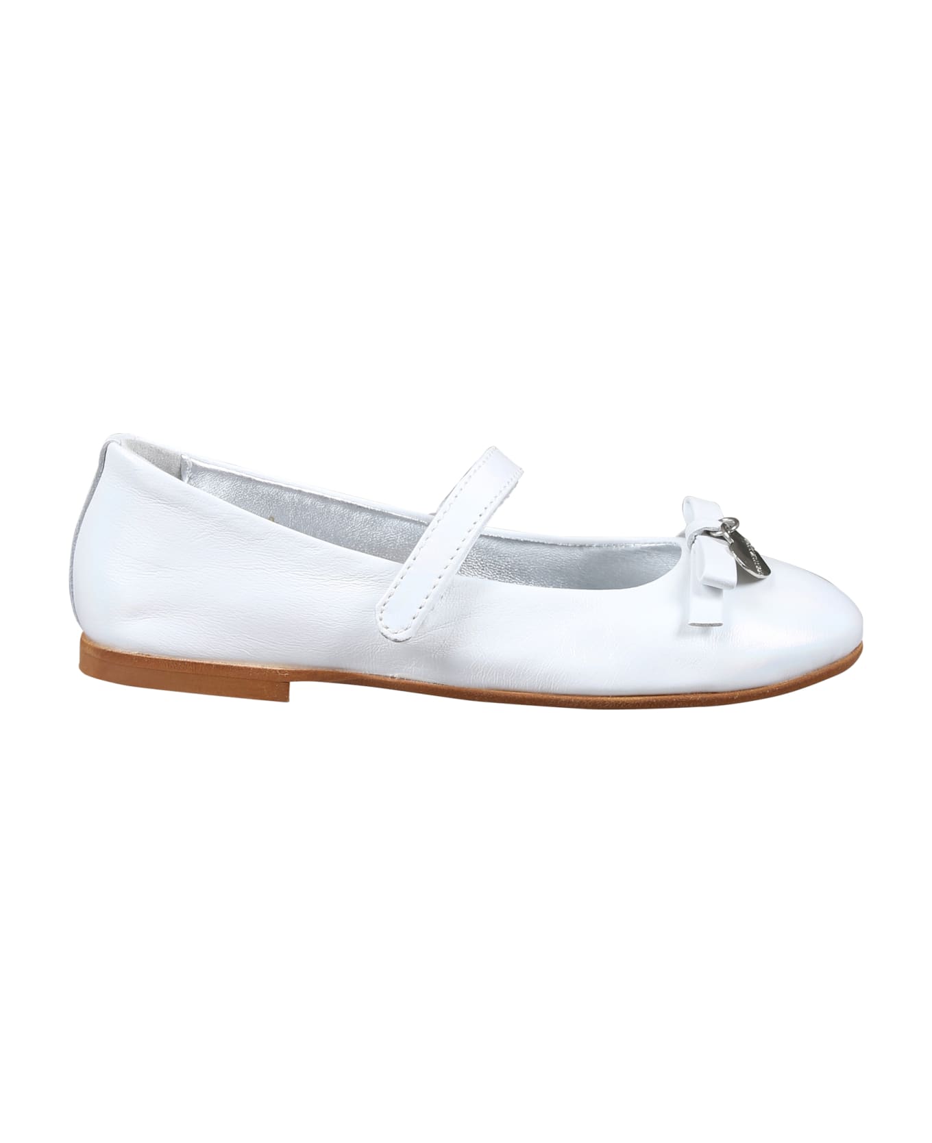 Monnalisa White Ballet Flat For Girl With Bow - White