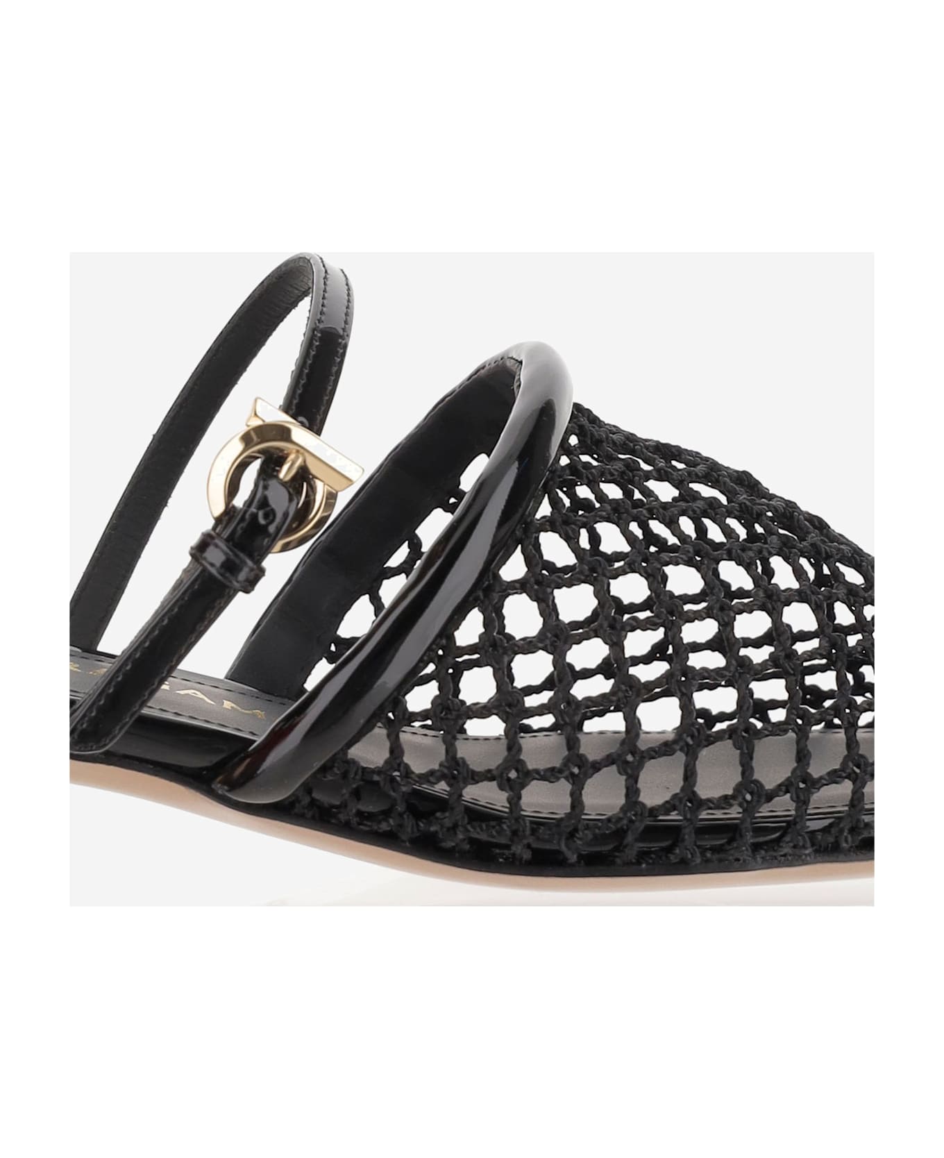 Ferragamo Mesh And Leather Mules - Black