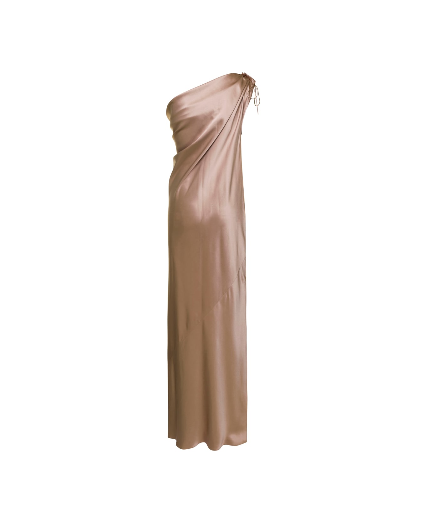 Max Mara Beige Mono-shoulder Long Dress In Satin Woman - Beige