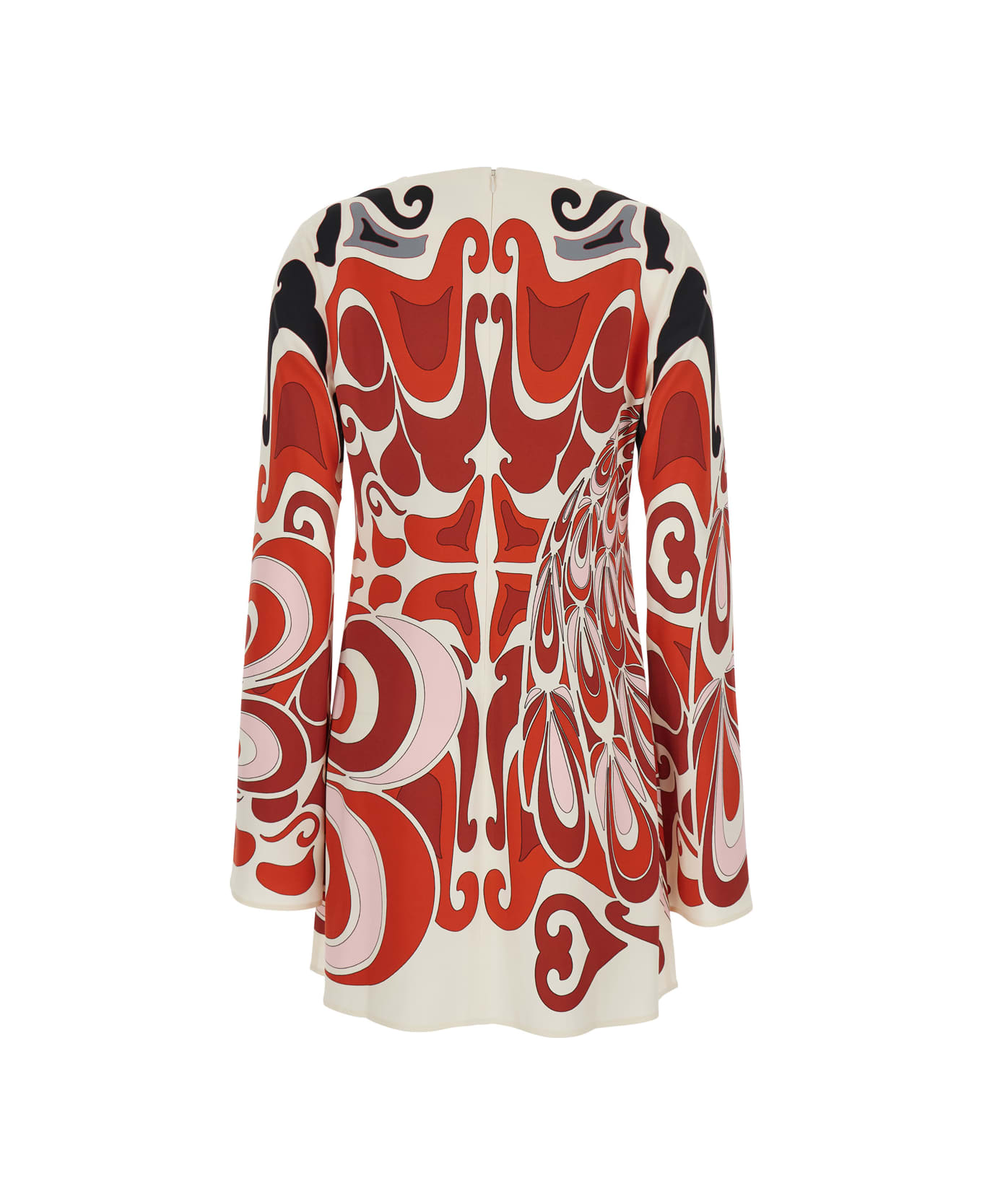 La DoubleJ Multicolor Crewneck Mini Dress With Flared Sleeves And All-over Geometric Motif In Viscose Stretch Woman - Multicolor