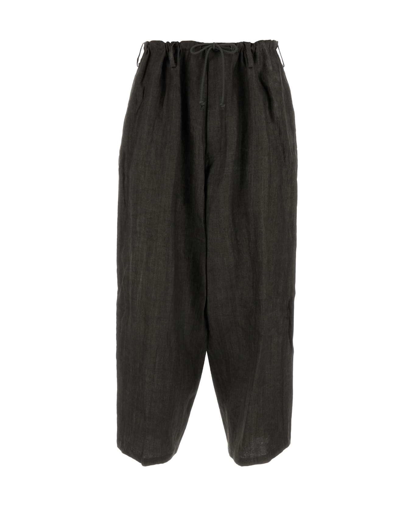 Yohji Yamamoto Dark Grey Linen Baggy Pant - BLACK ボトムス