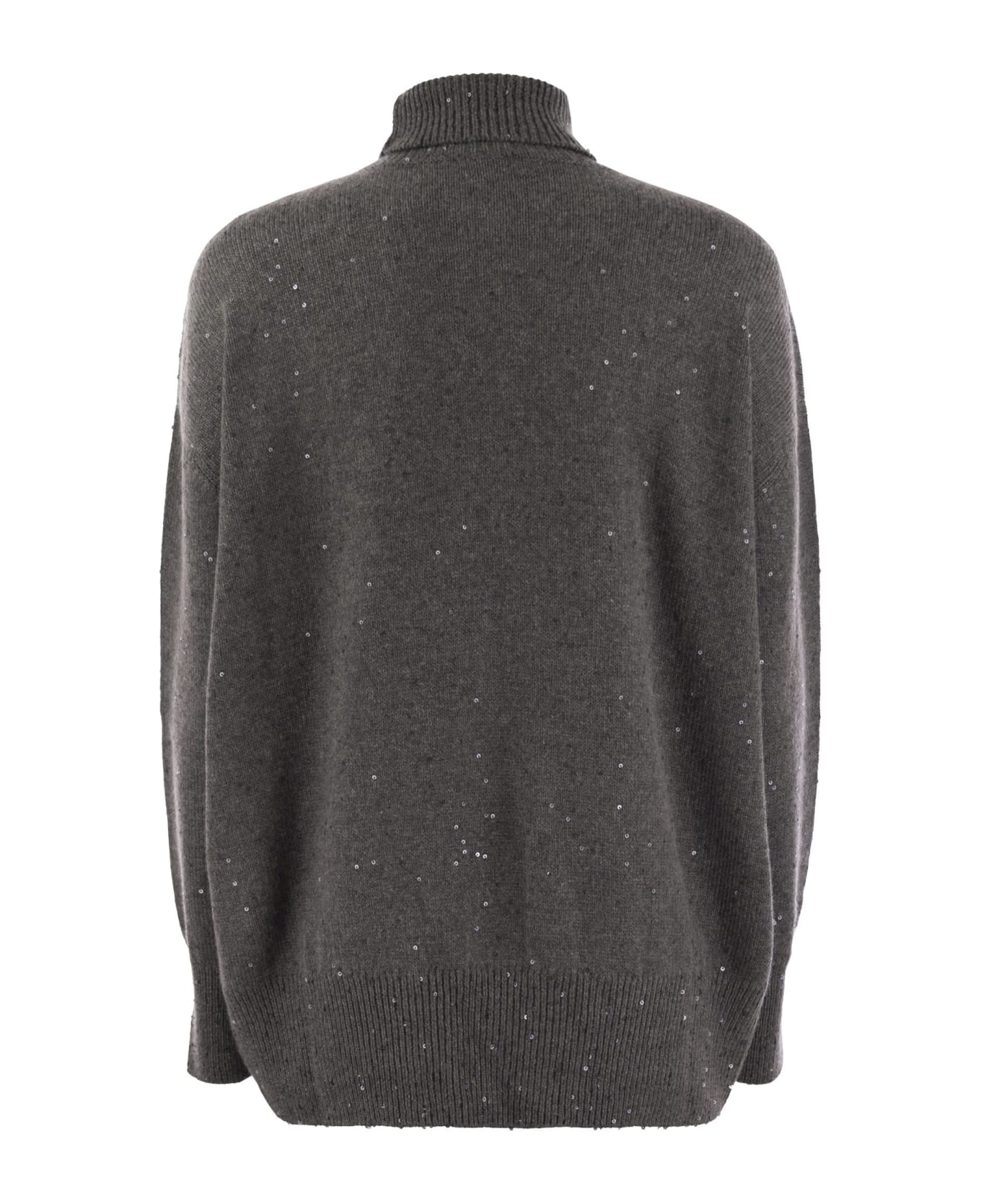 Brunello Cucinelli Cashmere And Silk Turtleneck Sweater With Micro Sequins - Plum