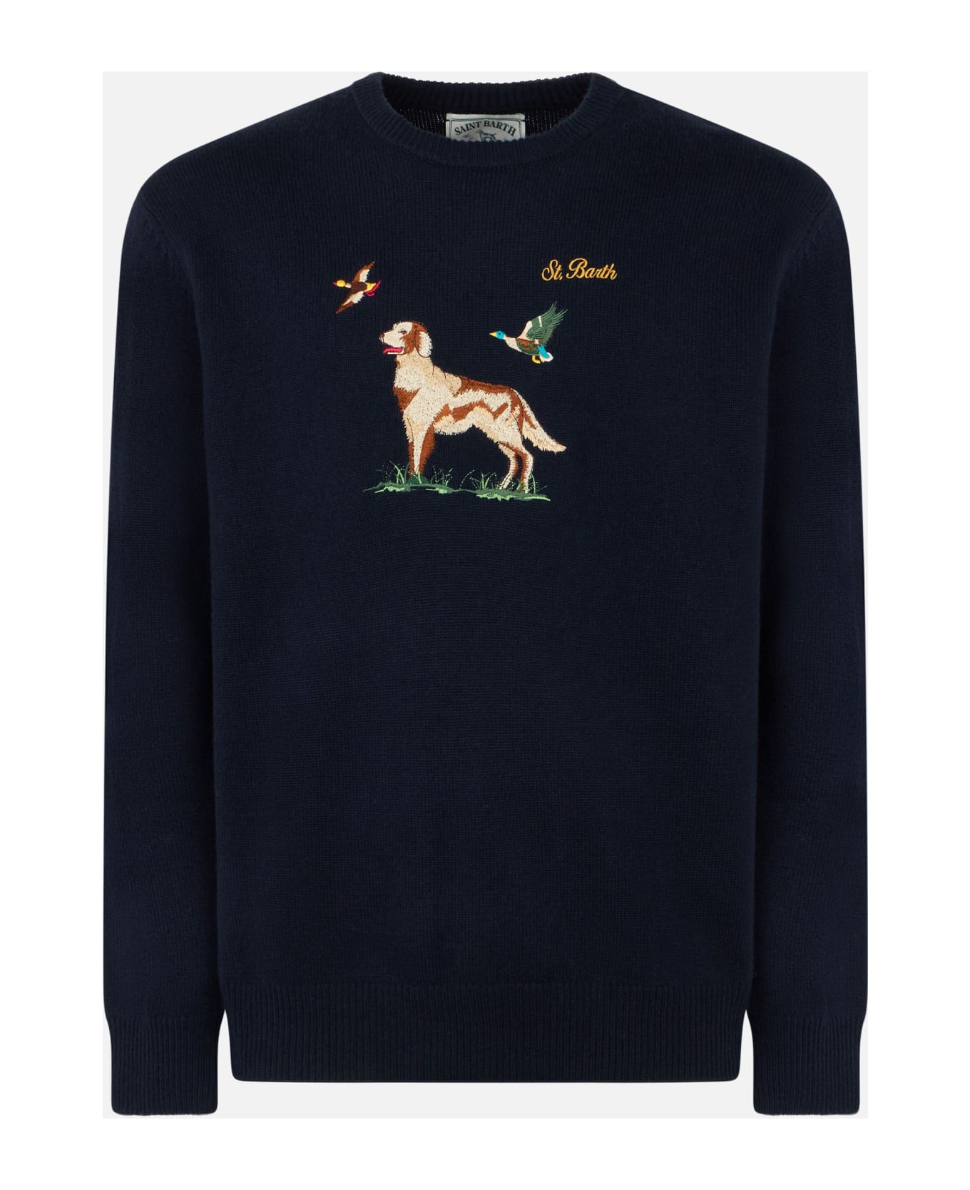 MC2 Saint Barth Man Crewneck Donegal Sweater With English Pointer Jacquard - BLUE