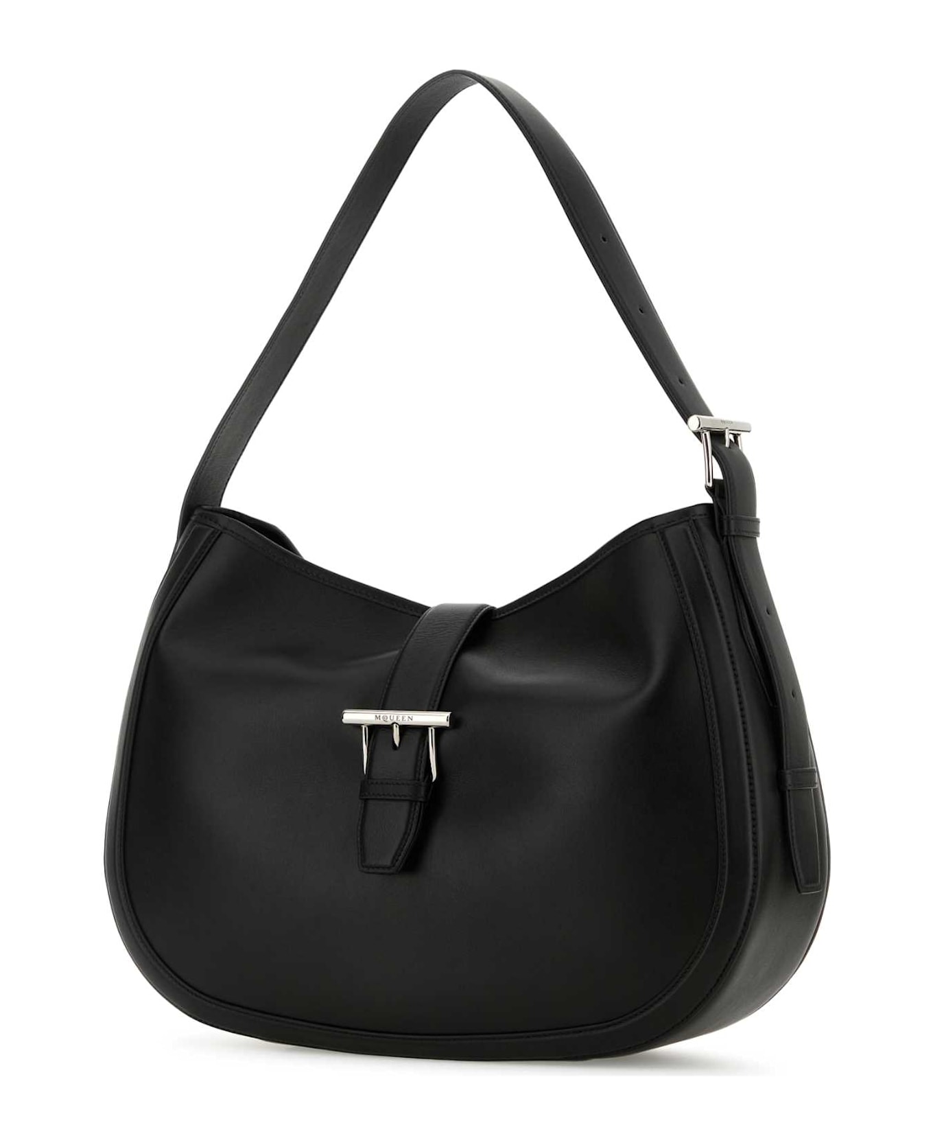 Alexander McQueen Black Shoulder Bag With Adjustable Shoulder Strap And T Buckle Closure On The Front In Leather Woman - Black