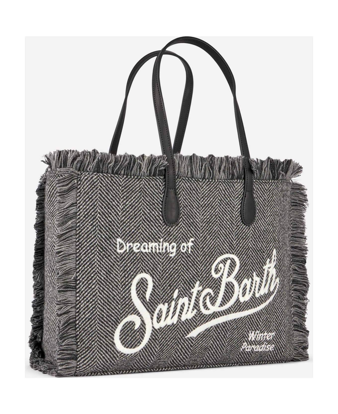 MC2 Saint Barth Donegal Vanity Fringed Shoulder Bag With Herringbone Pattern - GREY