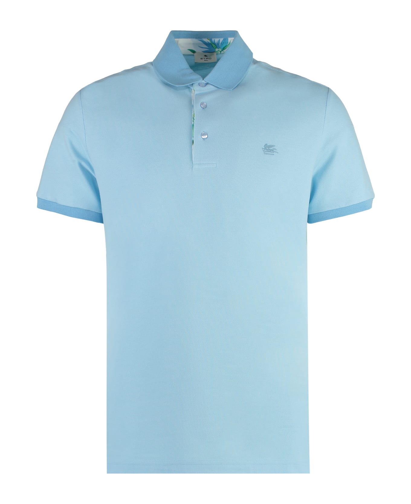 Etro Short Sleeve Cotton Polo Shirt - Light Blue