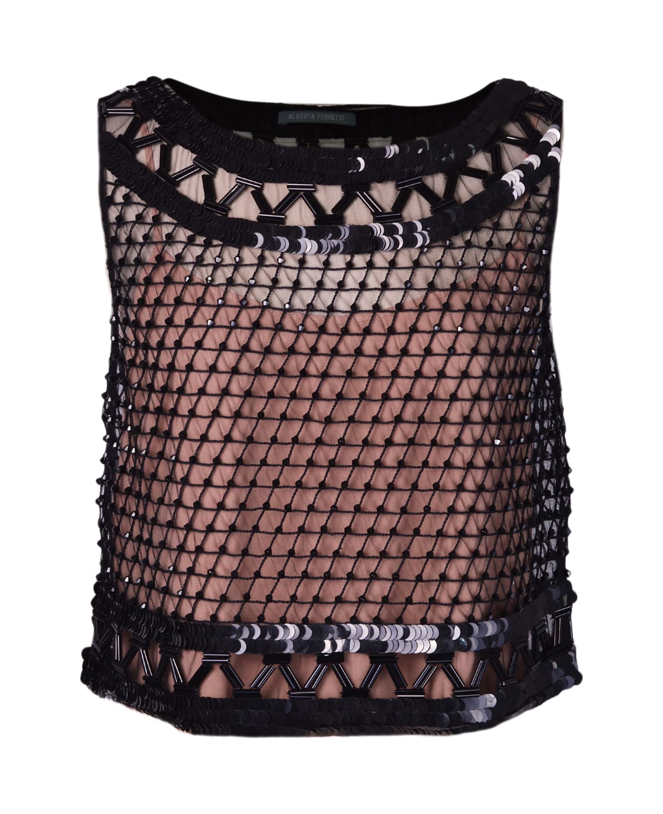 Alberta Ferretti Crop Top Embroidered With Beads And Sequins - Black