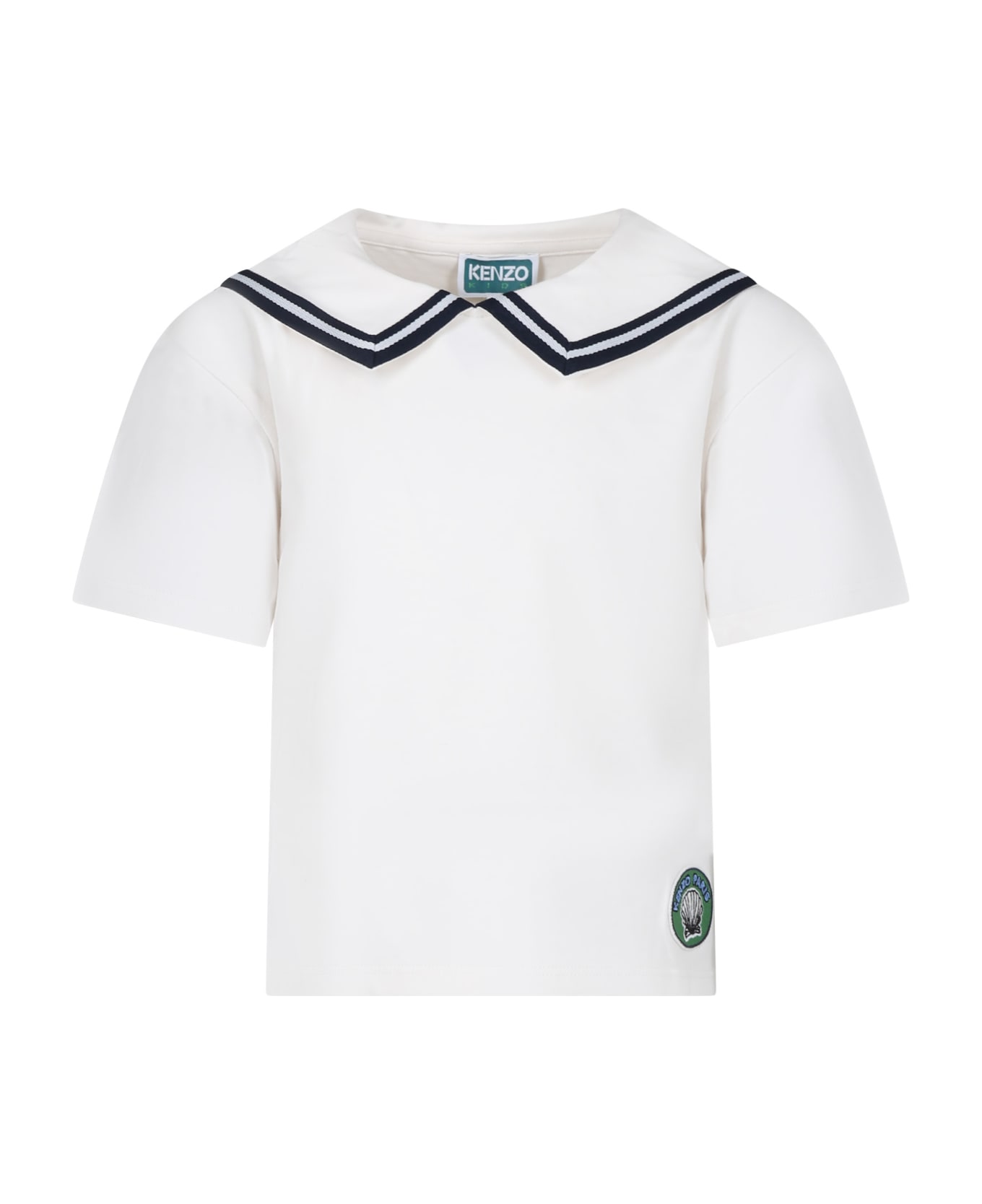 Kenzo Kids Ivory T-shirt For Boy With Logo Patch - Ivory