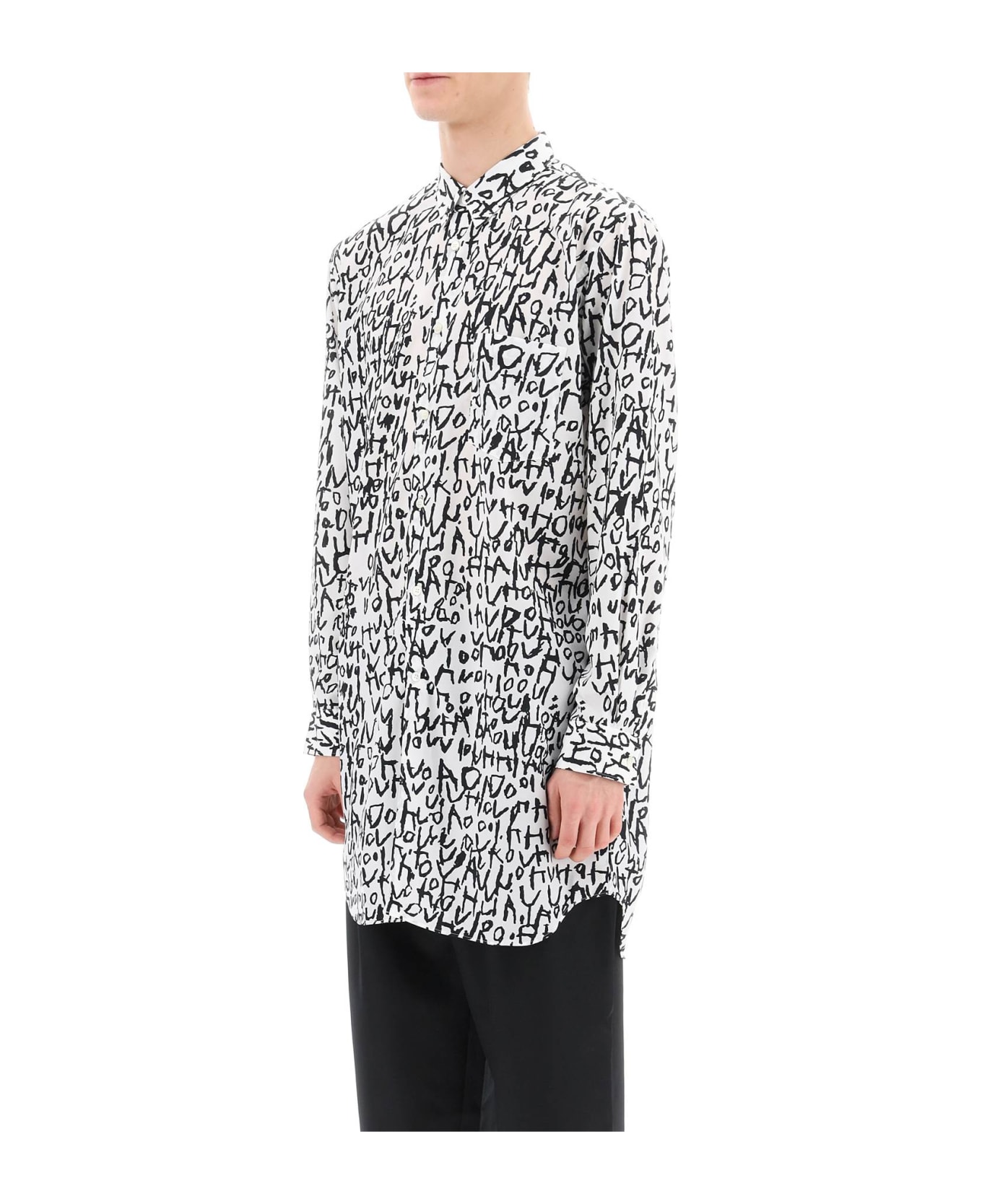 Comme Des Garçons Homme Plus Maxi Shirt With Graphic Print - WHITE BLACK (White)