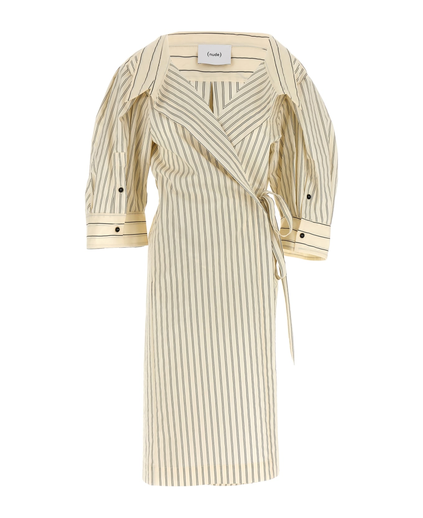 (nude) Striped Shirt Dress - White/Black