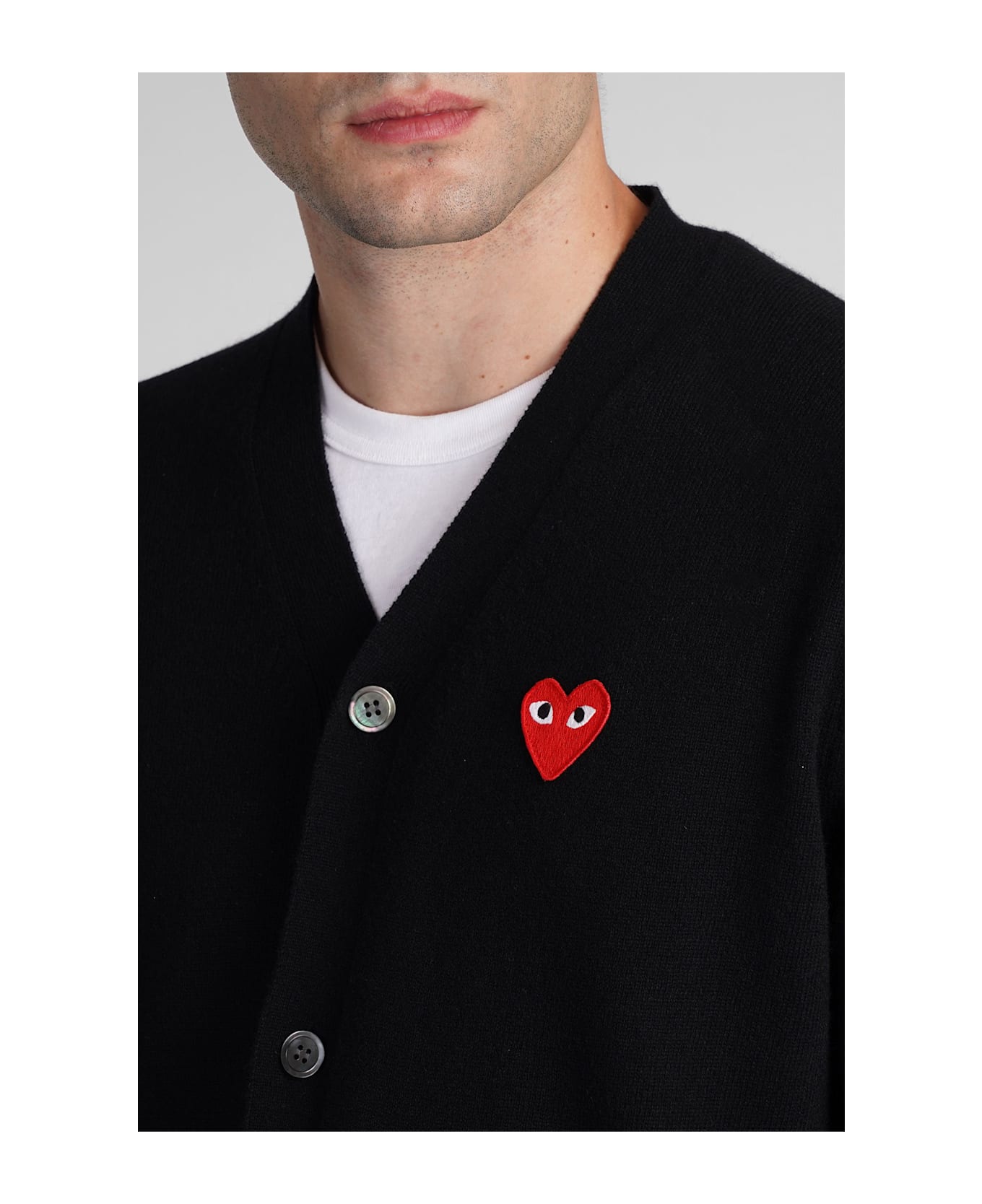 Comme des Garçons Play Cardigan In Black Wool - black