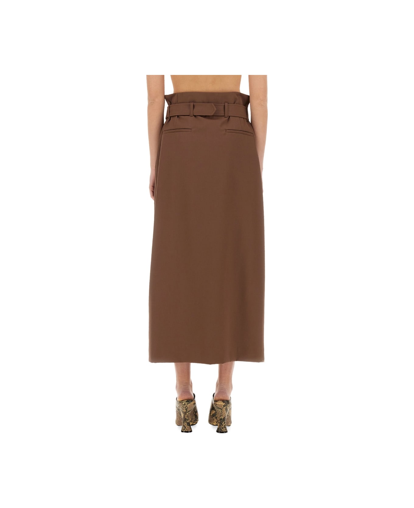 Dries Van Noten Wool Skirt With Belt - BROWN