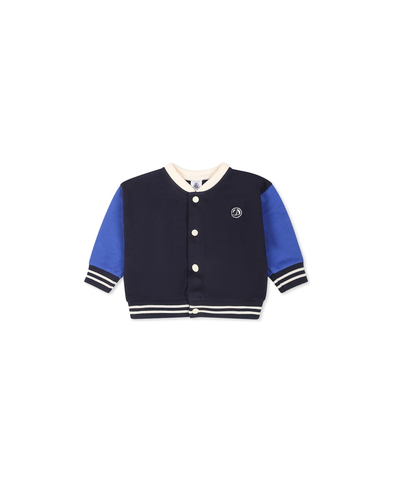 Petit Bateau Blue Bomber Jacket For Bbay Boy With Logo - Blue