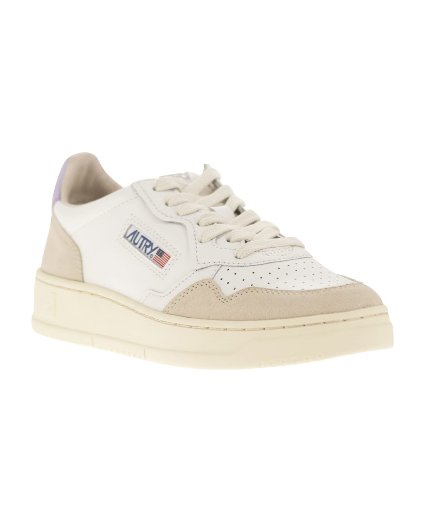 Autry Medalist Low - Leather Sneakers - WHITE/PURPLE