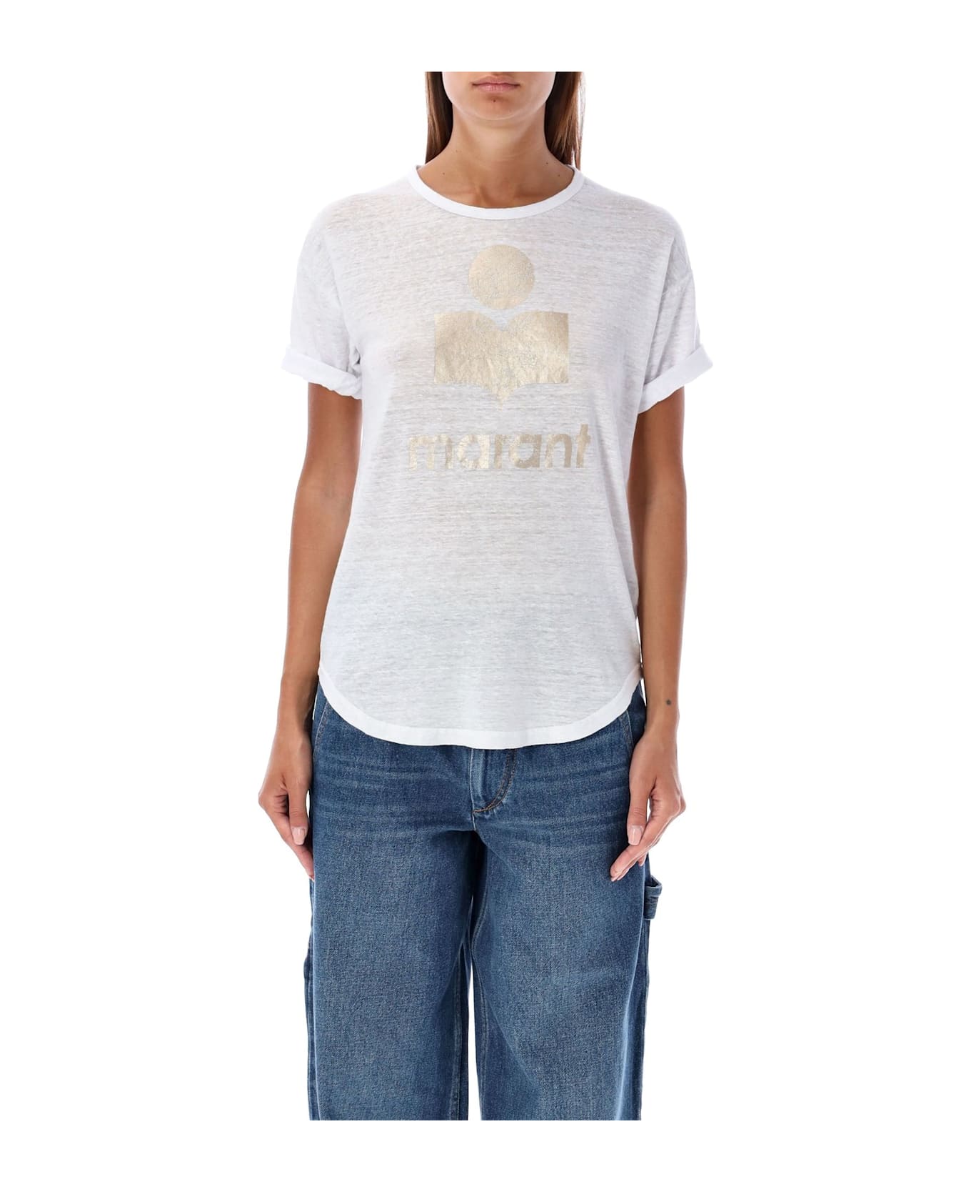 Marant Étoile Koldi Logo Printed Crewneck T-shirt - White/Light Gold