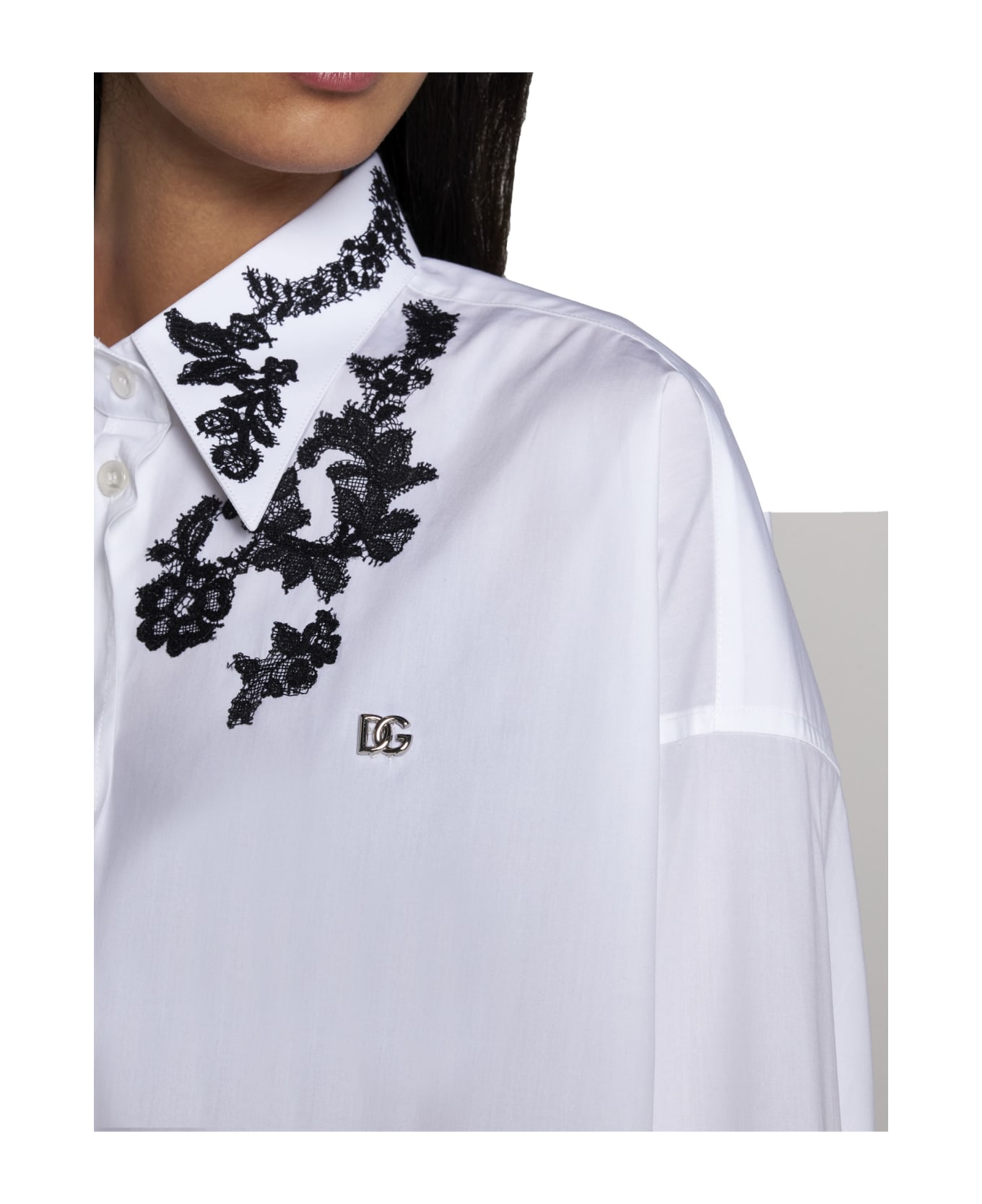 Dolce lenire & Gabbana Lace Appliques Oversize Shirt - Bianco otticco