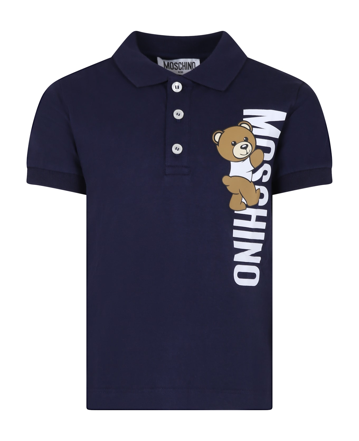 Moschino Blue Polo Shirt For Boy With Teddy Bear And Logo - Blue Tシャツ＆ポロシャツ