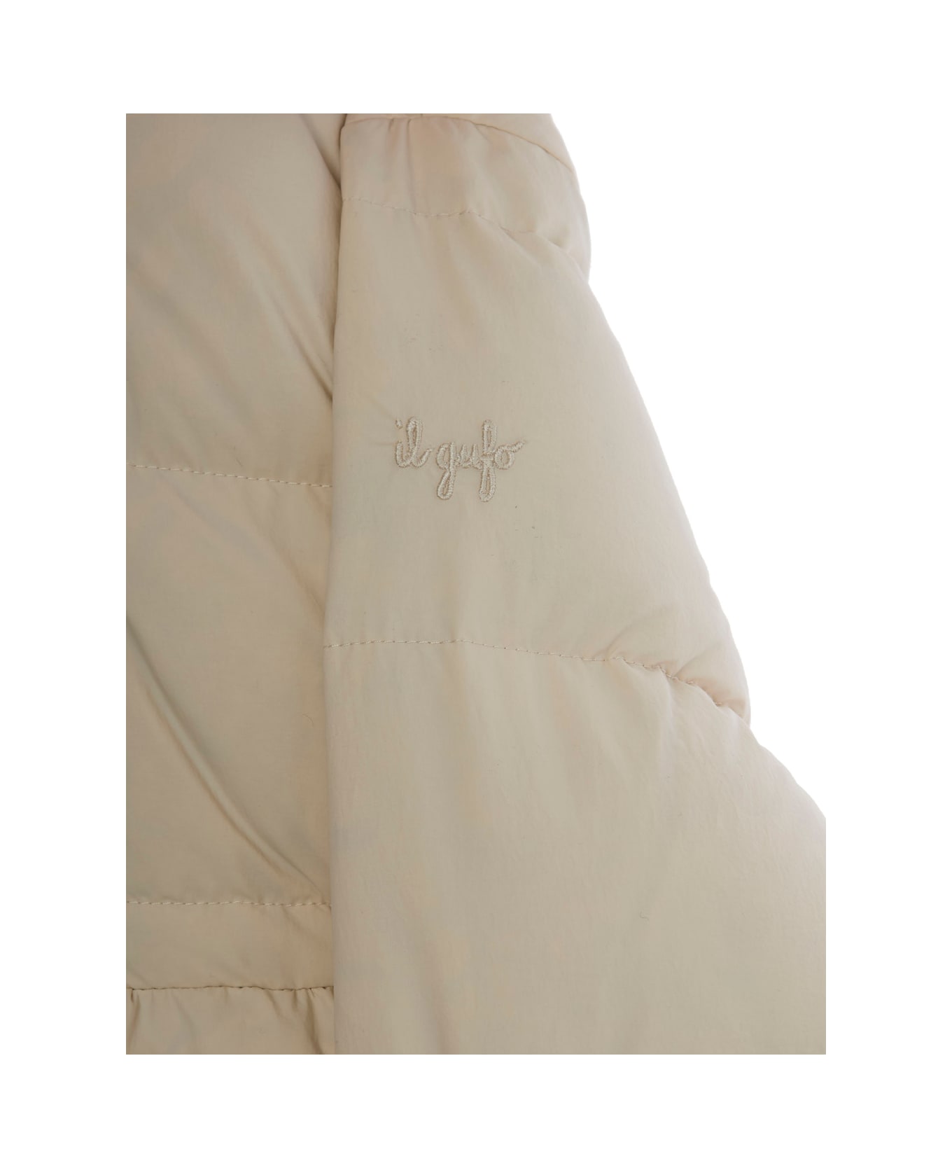 Il Gufo Beige Down Jacket With Fixed Hood And Logo Lettering Embroidery On The Sleeve In Tech Fabric Girl - Beige