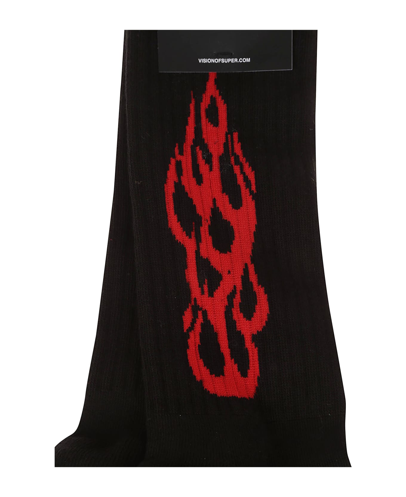 Vision of Super Black Black Socks With Red Tribal Flame - Black/red
