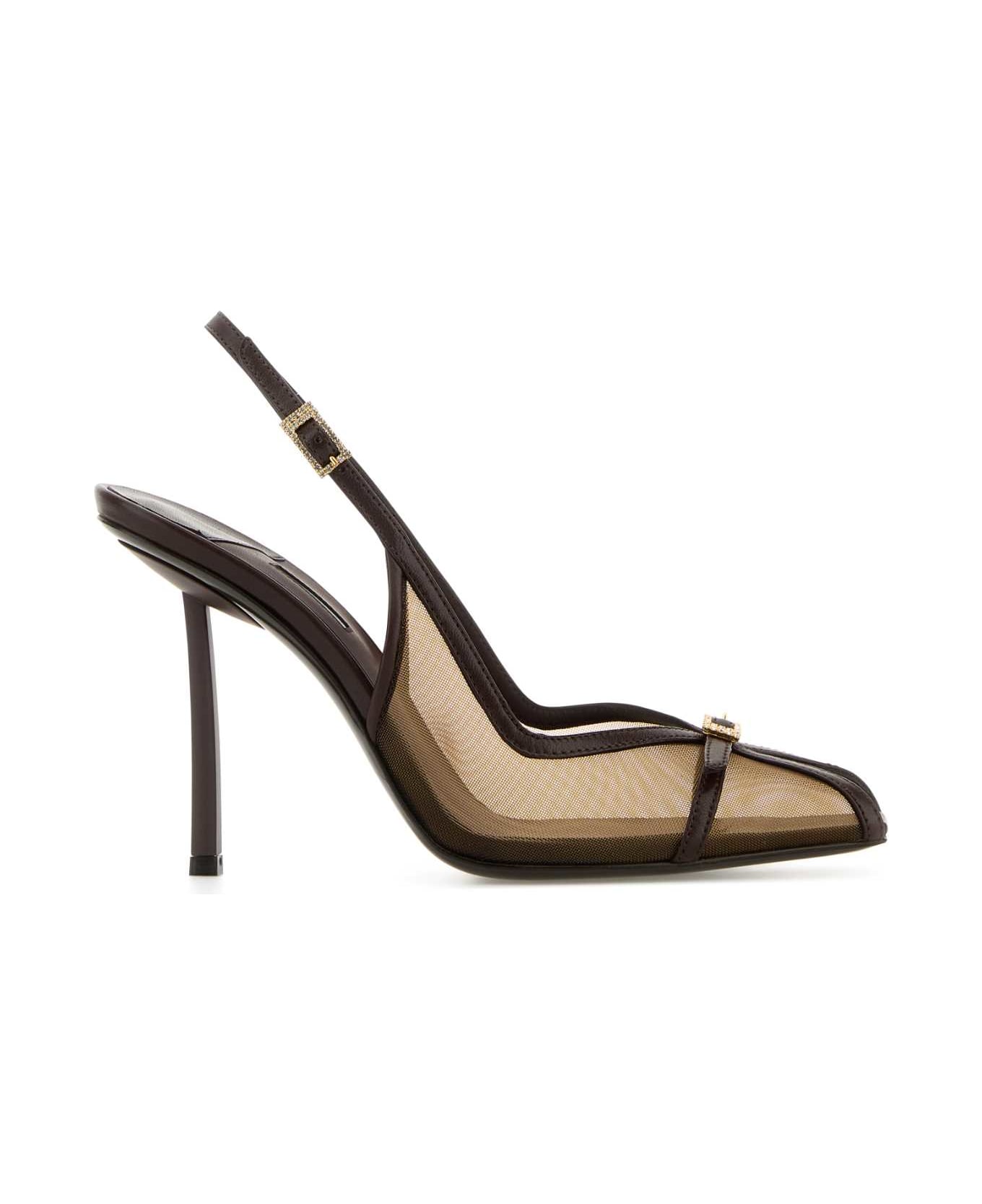 Le Silla Brown Mesh Chanel Vittoria Pumps - FONDENTE