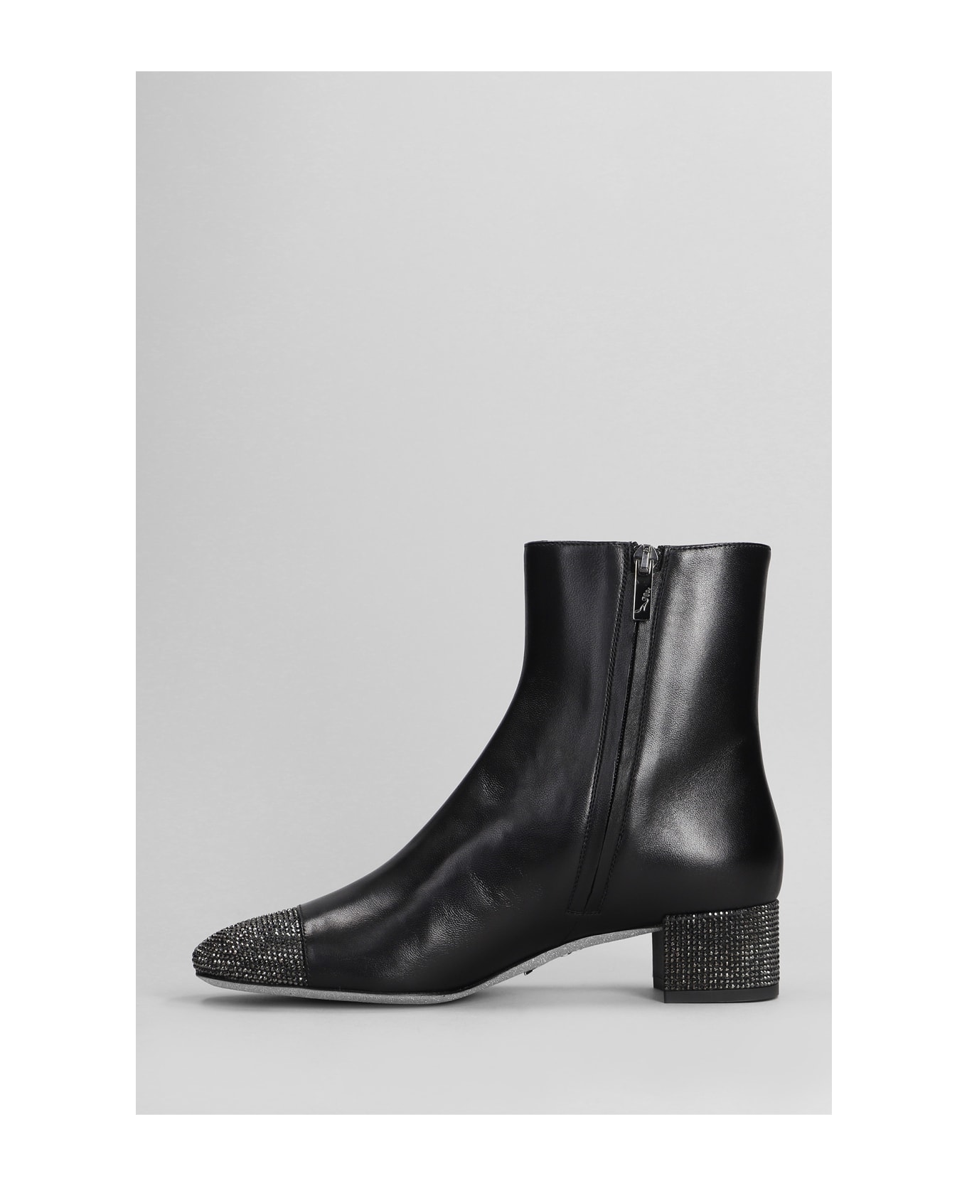 René Caovilla Bonnie Low Heels Ankle Boots In Black Leather - black