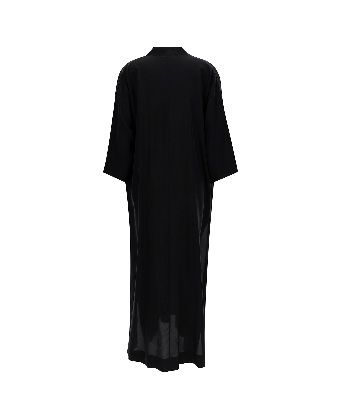 Parosh Maxi Black Loose Dress With V Neckline In Silk Woman - Black