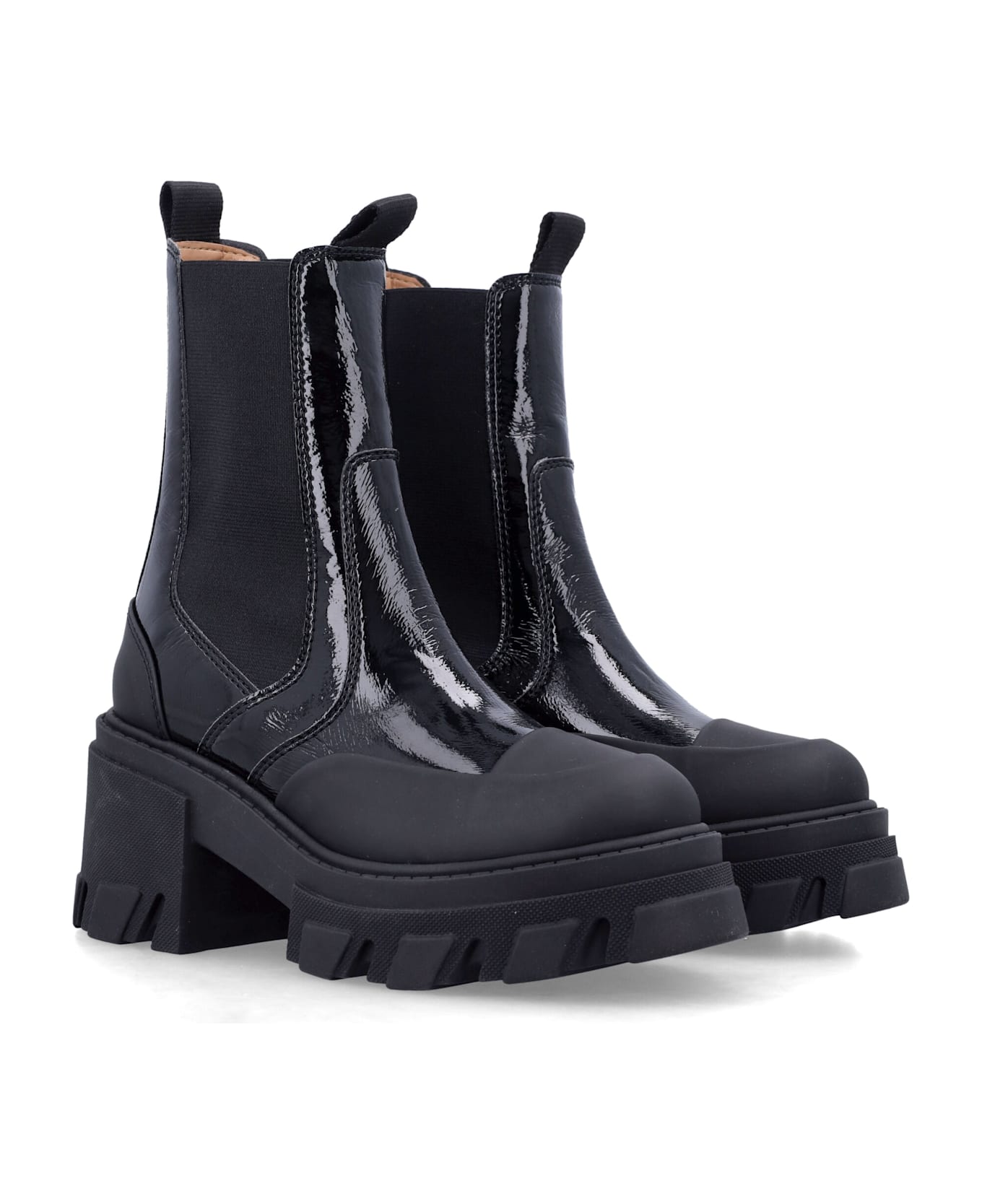 Ganni Cleated Heeled Mid Chelsea Boots - BLACK