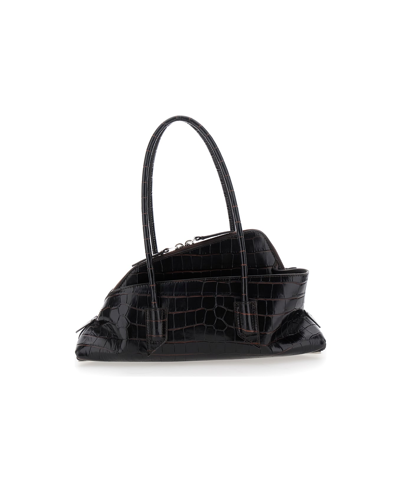 The Attico 'passeggiata' Brown Small Shoulder Bag With Asymmetrical Design And Two Top Handles In Leather Woman - Brown