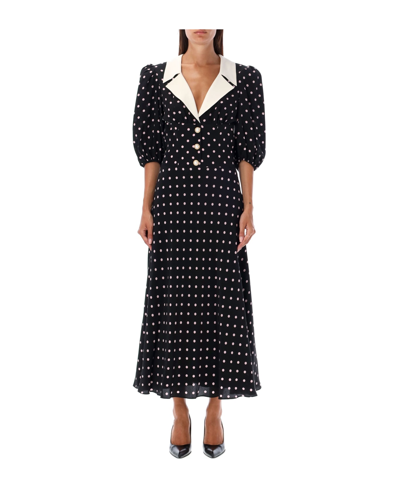 Alessandra Rich Midi Dress - BLACK/PINK