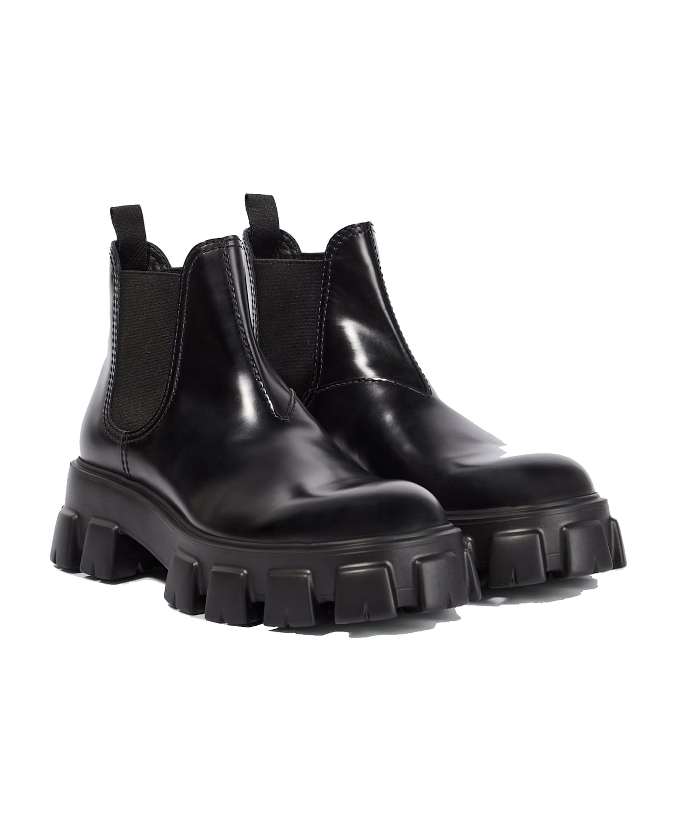 Prada Monolith Leather Ankle Boots - Black