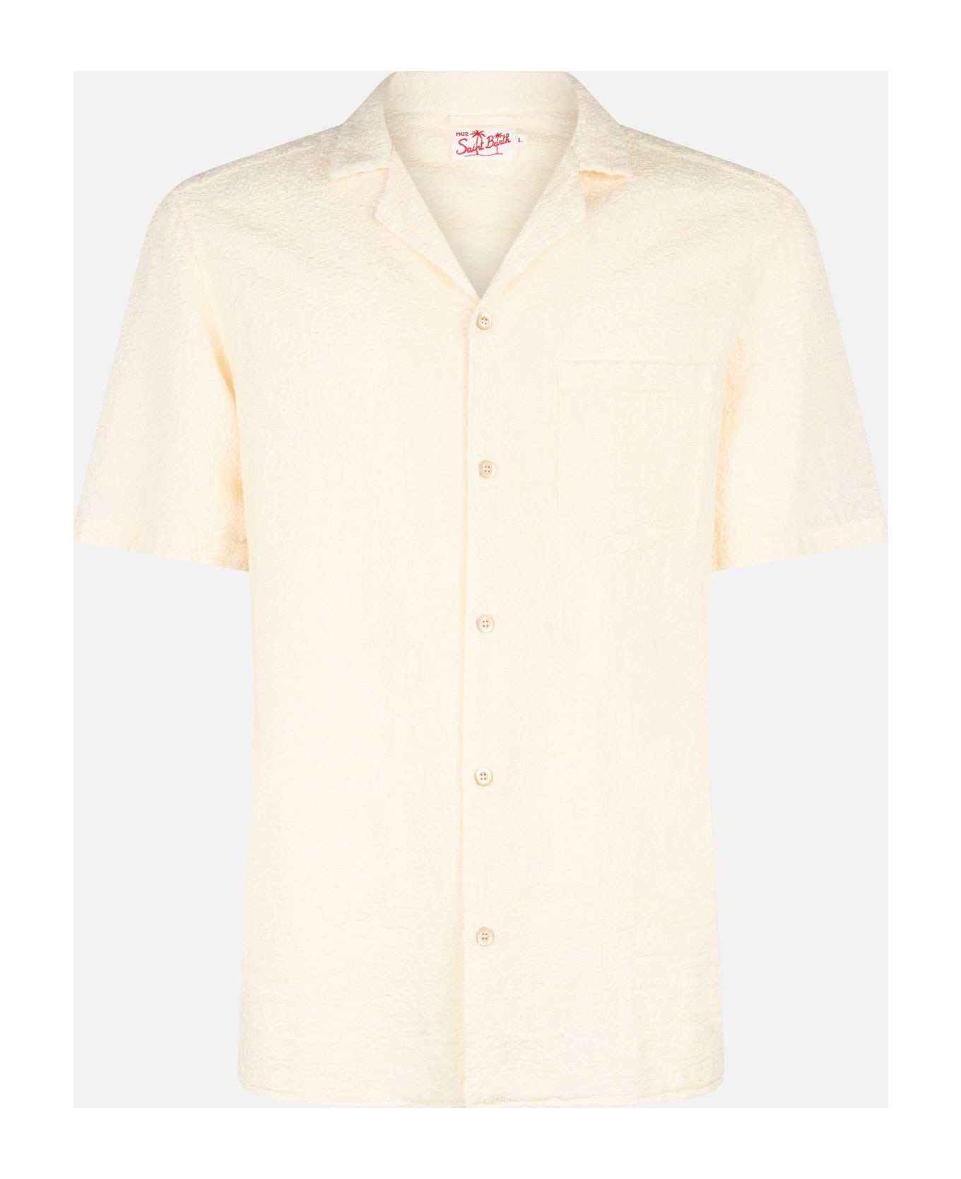 MC2 Saint Barth Man Linen Shirt Kalea With Flower Embroidery - WHITE