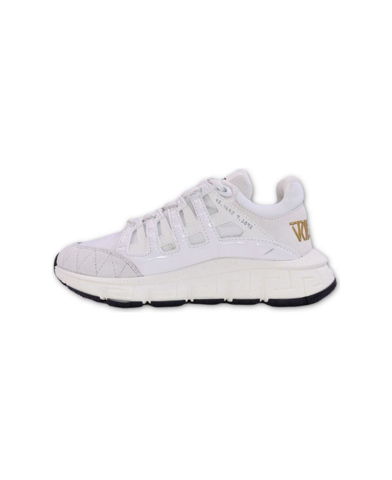 Young Versace Logo Patch Lace-up Sneakers - Bianco Oro