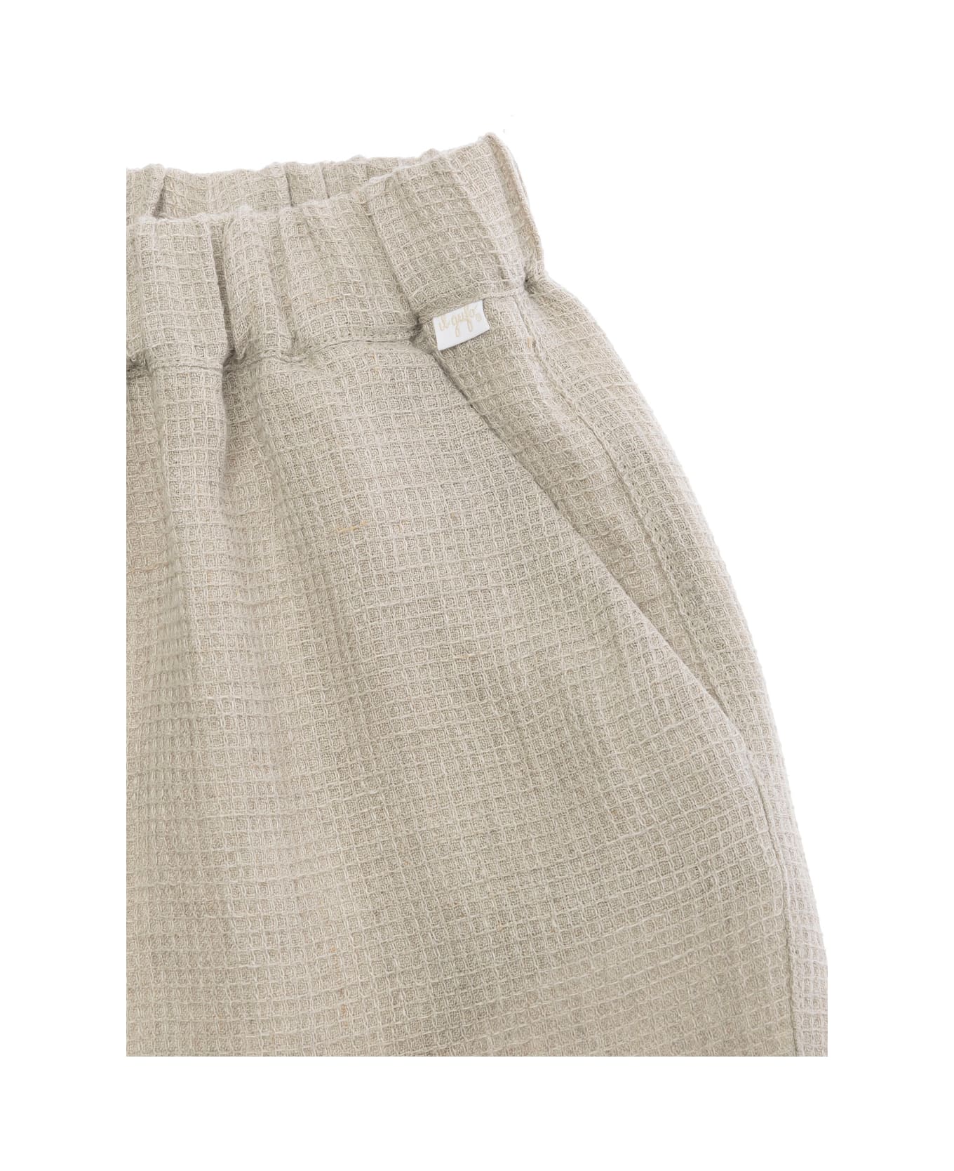Il Gufo Beige Pants With Patch Logo On The Front And Elastic Waist In Linen Girl - Beige