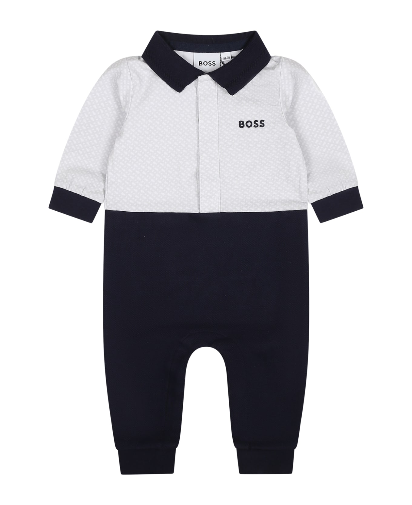 Hugo Boss Blue Babygrow For Baby Boy With Logo - Blue ボディスーツ＆セットアップ