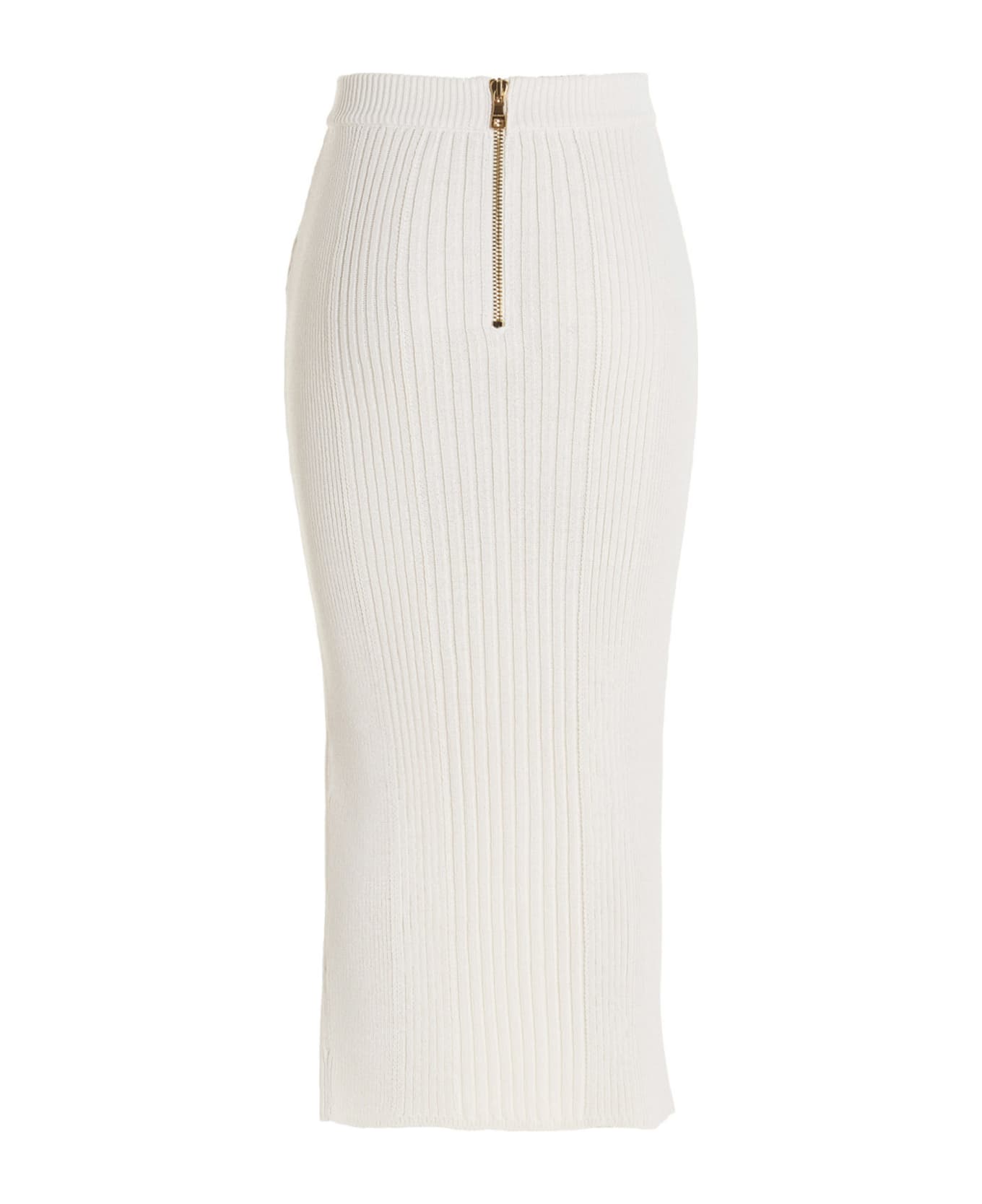 Balmain Midi Ribbed Skirt - White