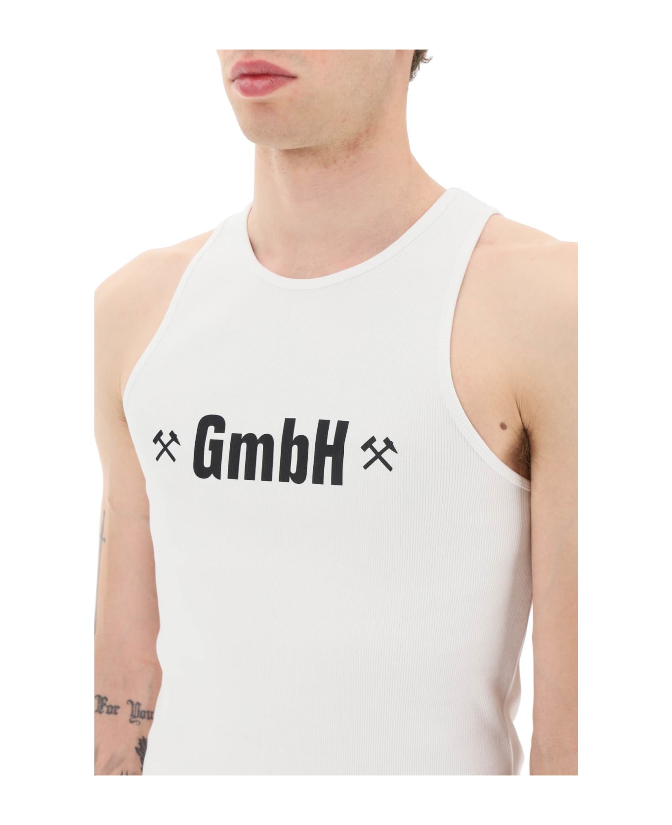 GMBH Logo Print Ribbed Tank Top - WHITE (White)