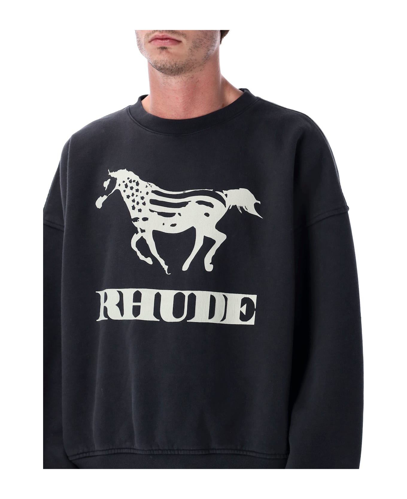 Rhude Dinero Cotton Crewneck Sweatshirt - VINTAGE BLACK