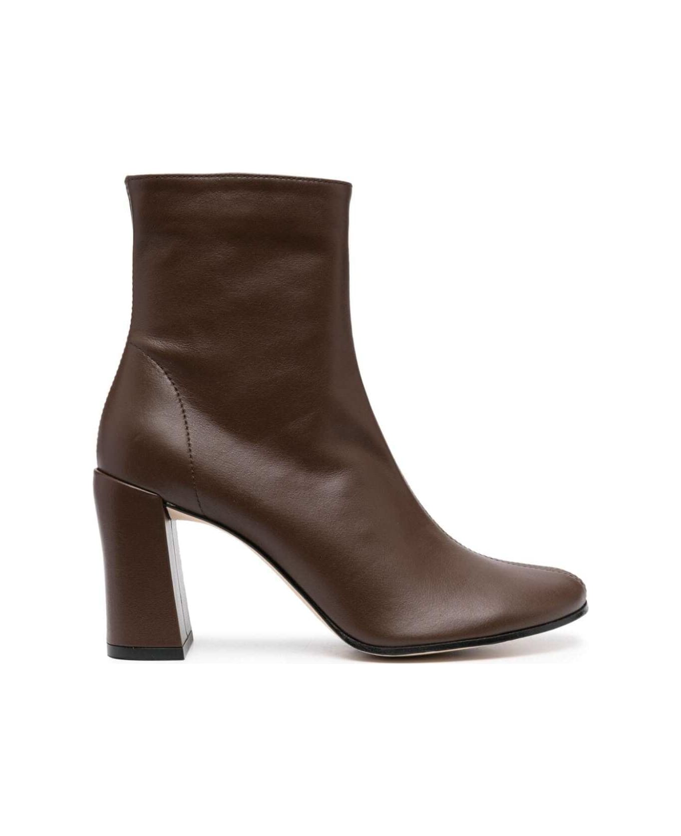 BY FAR Brown Pointed Ankle Boots With Chunky Heel In Leather Woman - Brown