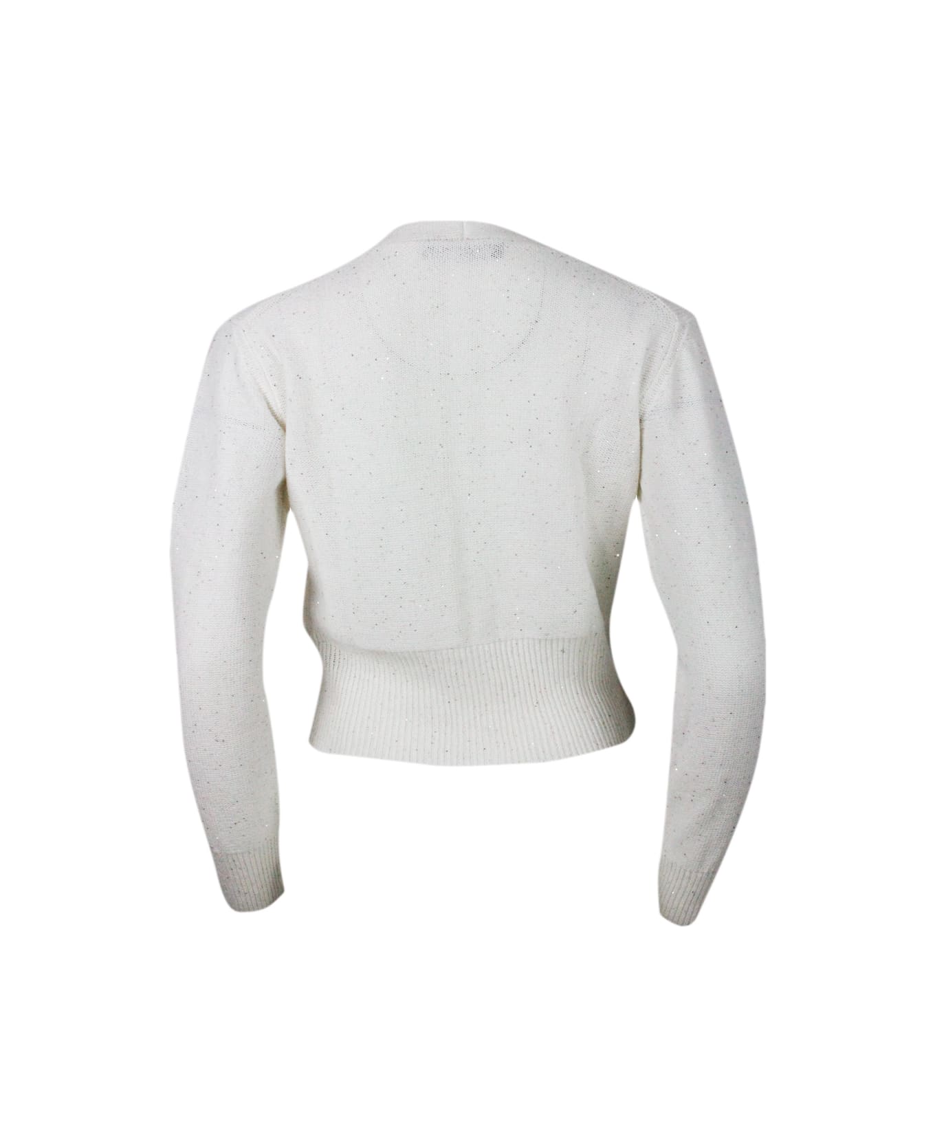Fabiana Filippi Cardigan Sweater With Button Closure Embellished With Brilliant Applied Microsequins - cream