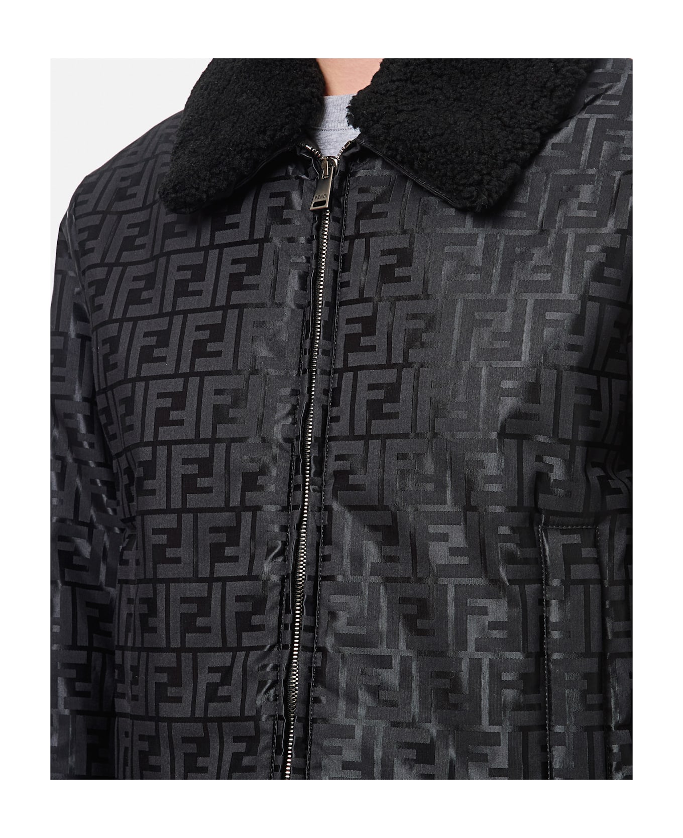 Fendi Front Zipped Ff Jacquard Jacket - Black