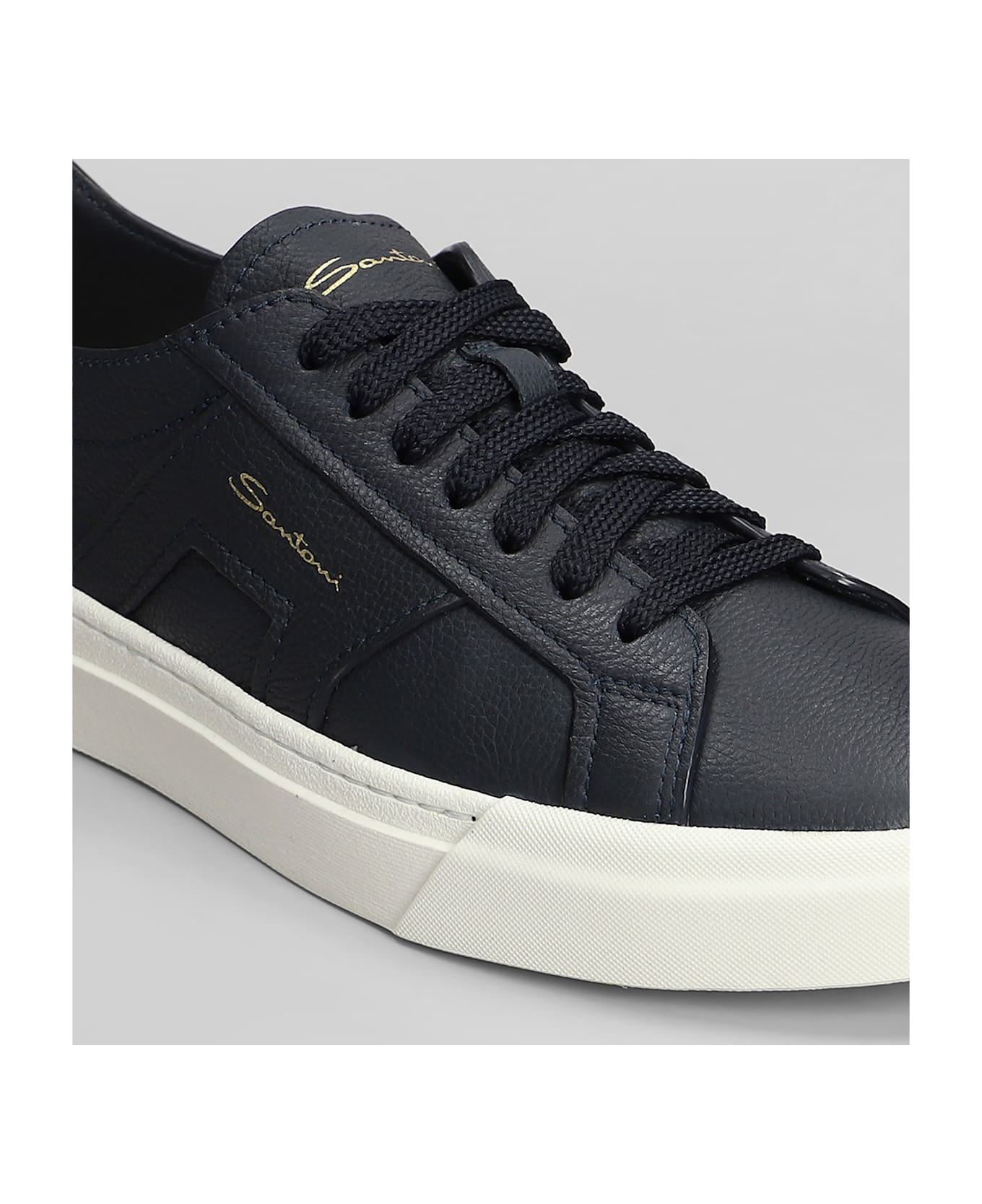 Santoni Dbs Sneakers In Blue Leather - blue