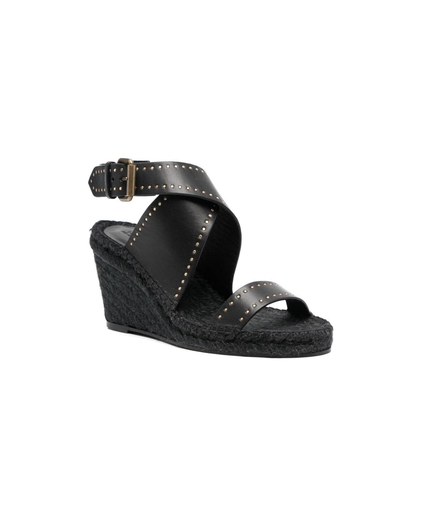 Isabel Marant Black Espadrille Wedge Sandals In Leather Woman - Black