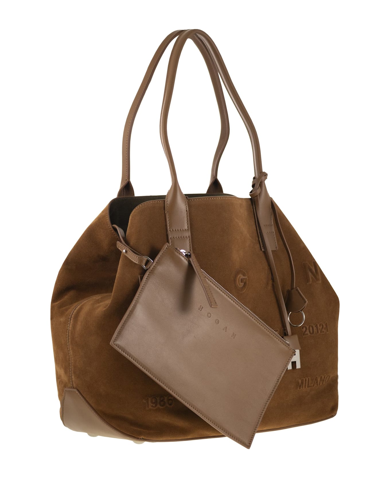 Hogan Medium Script Shopping Bag In Suede - Leather
