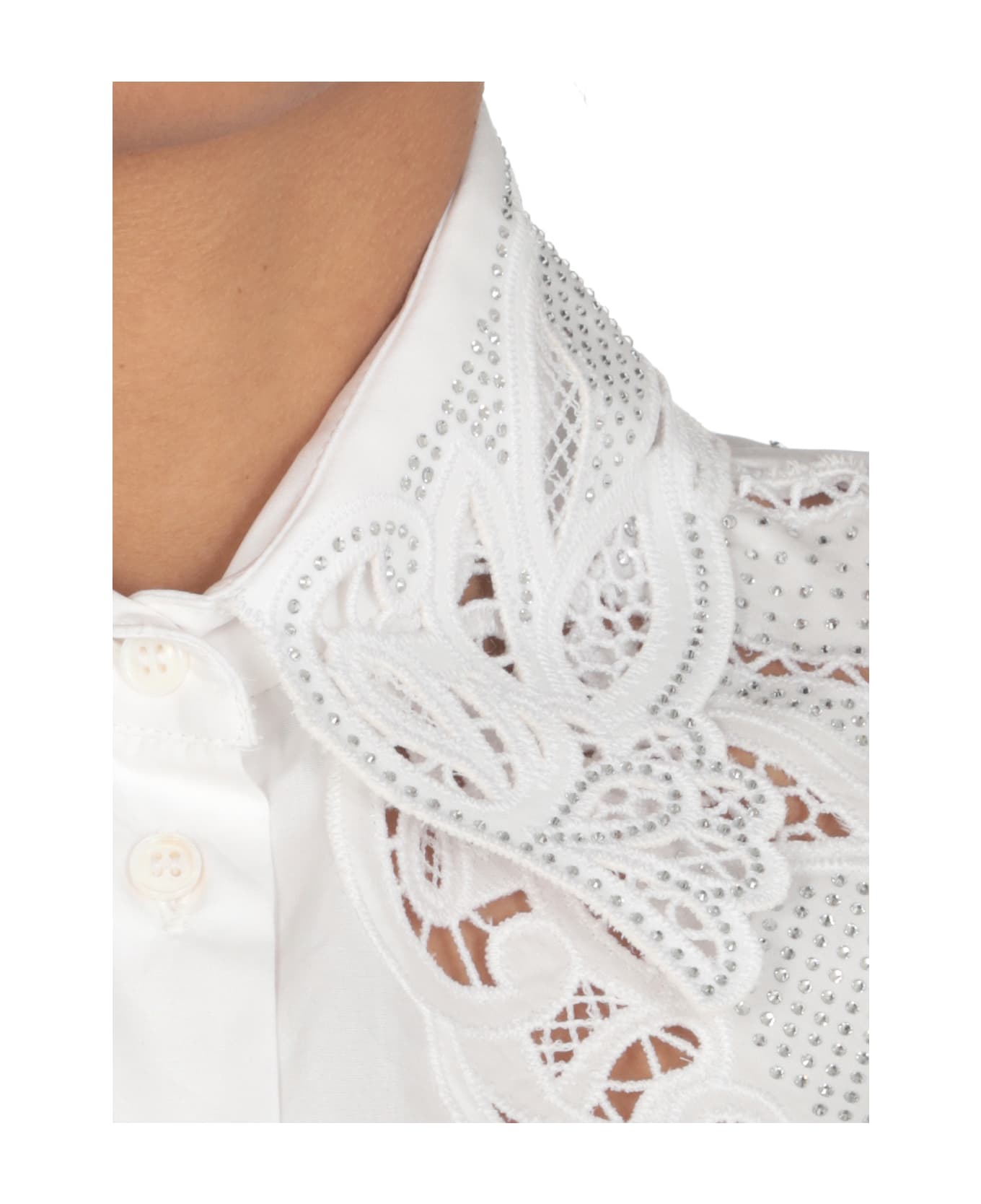 Ermanno Scervino Cotton Shirt With Strass - White